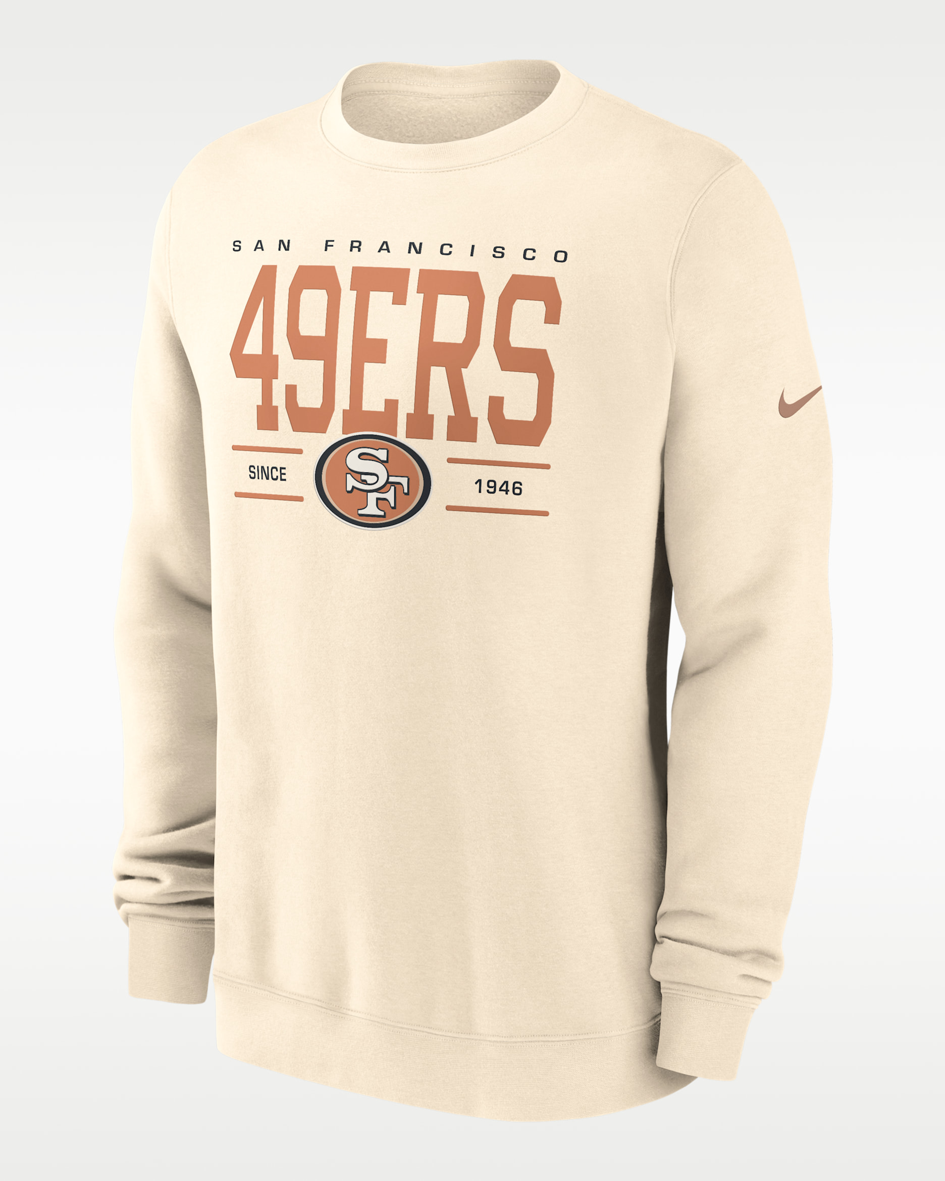 San Francisco 49ers Club Men's Nike NFL Pullover Crew - Natural