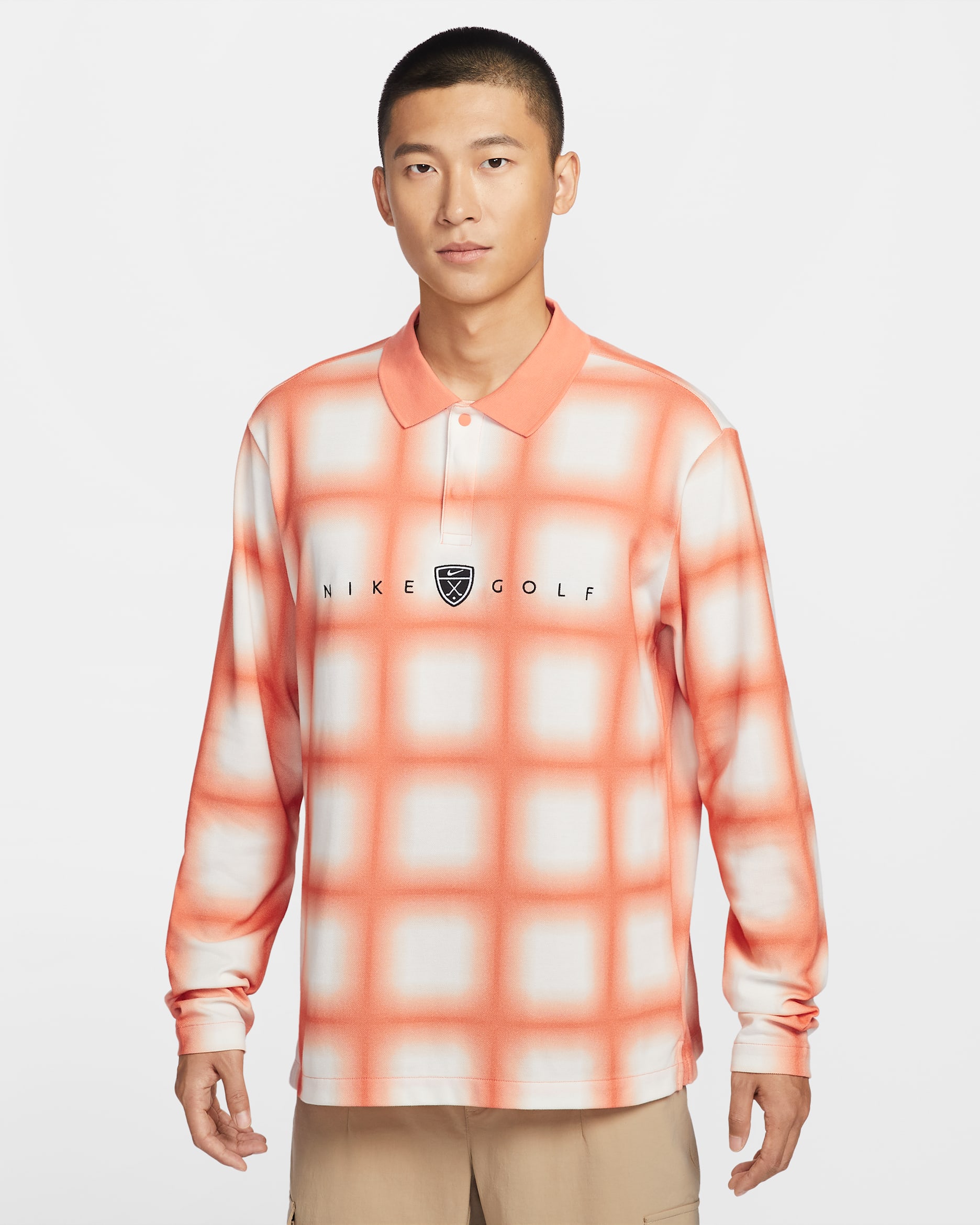나이키 페어웨이 프레쉬 남성 드라이 핏 긴팔 루즈 핏 골프 폴로 - 오렌지 프로스트/오렌지 프로스트
