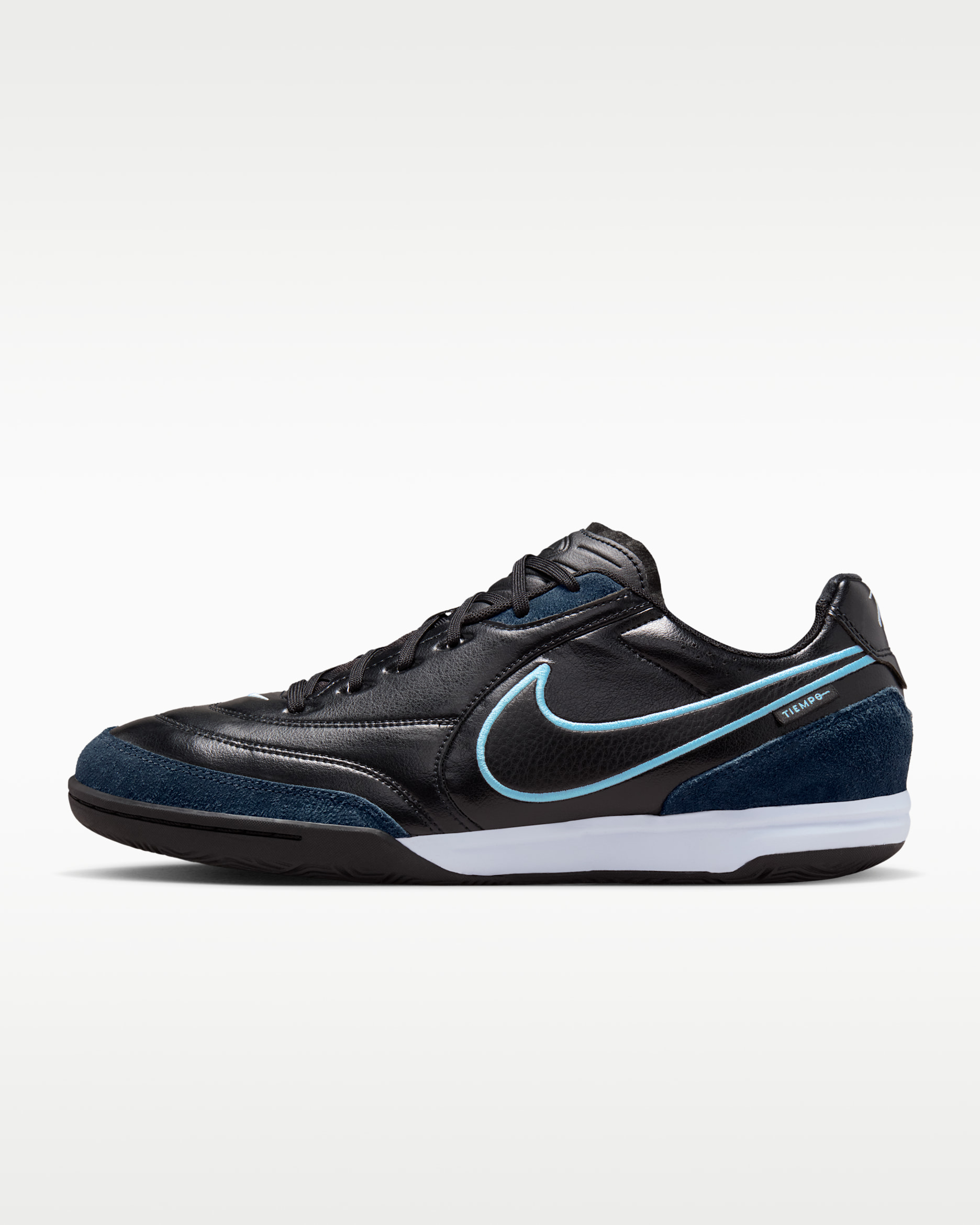 Nike Tiempo Streetgato Indoor/Court Low-Top Soccer Shoes - Black/Ice Blue/Obsidian