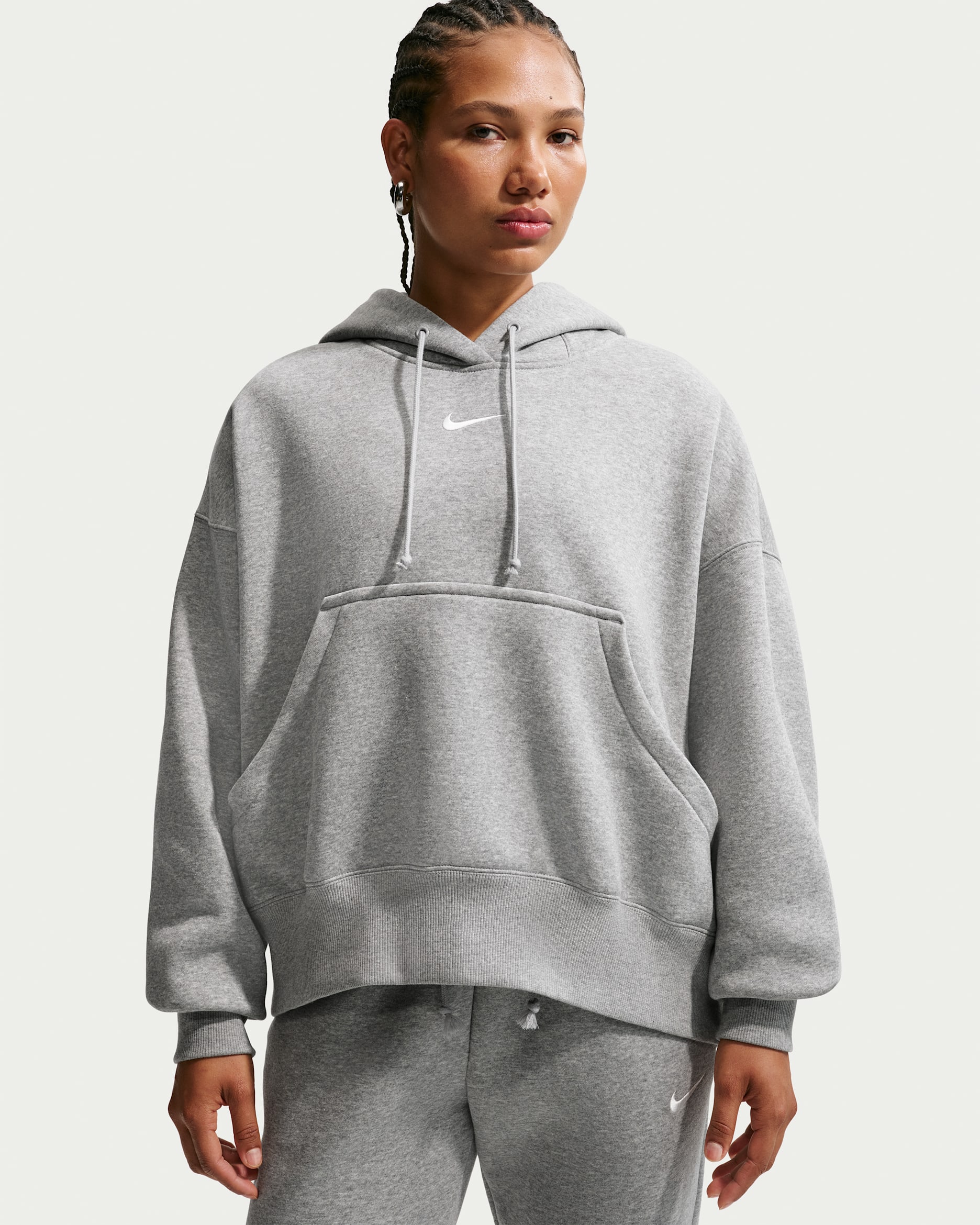 Ekstra overdimensioneret Nike Sportswear Phoenix Fleece-pullover-hættetrøje til kvinder - Dark Grey Heather/Sail