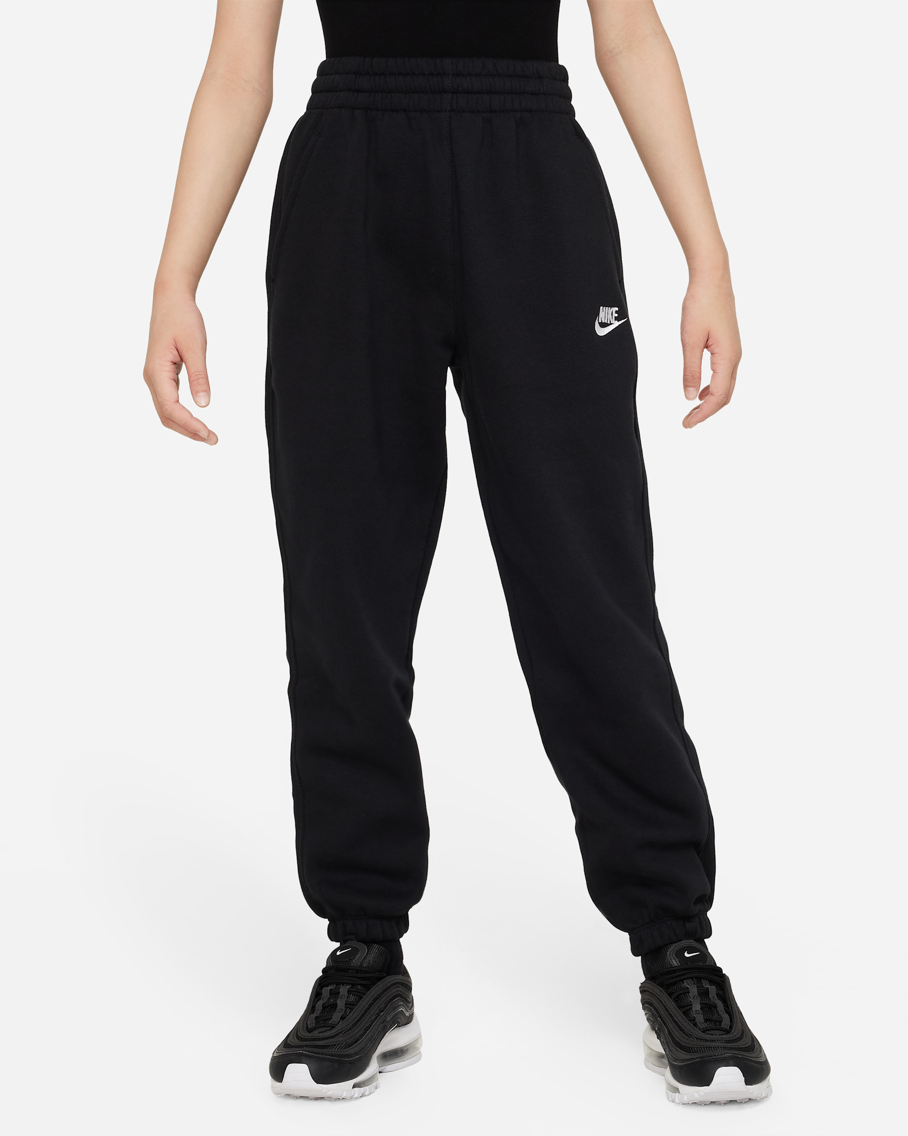 Pants holgados para niños talla grande Nike Sportswear Club Fleece - Negro/Negro/Blanco