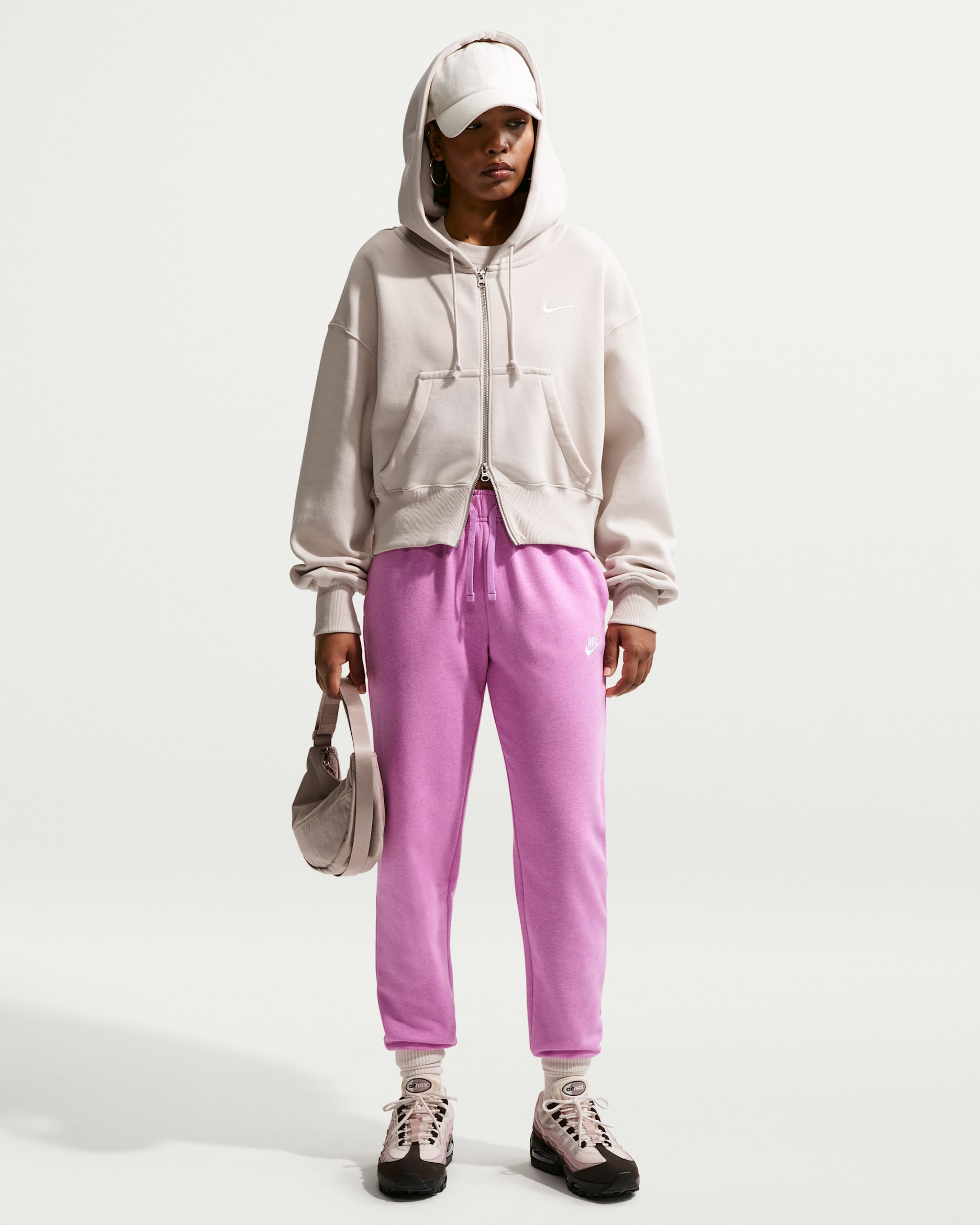 Nike Sportswear Club Fleece Women's Mid-Rise Joggers - Light Magenta/Heather/White