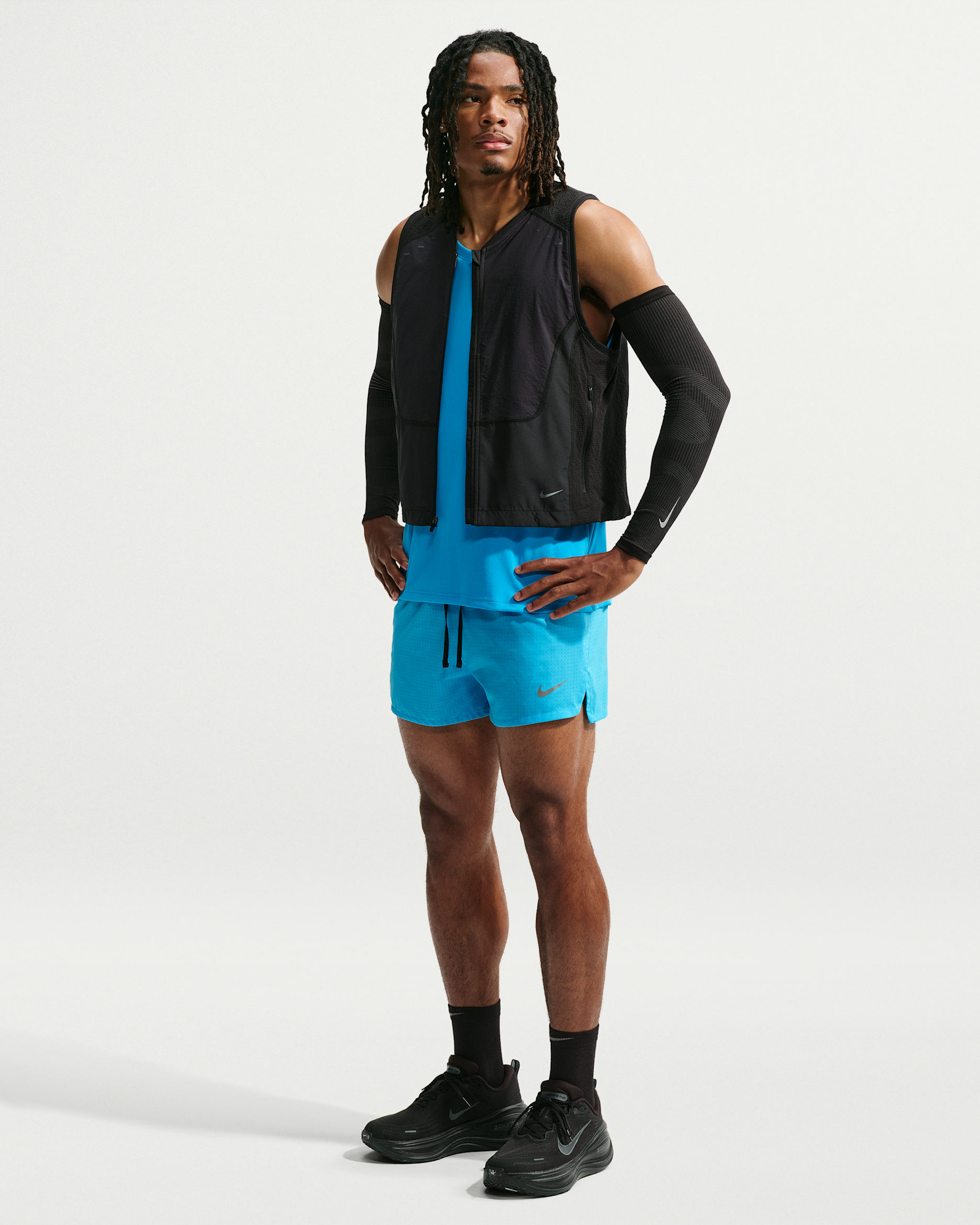 Nike Fast Dri-FIT-løbeshorts med indershorts (8 cm) til mænd - Light Current Blue/sort