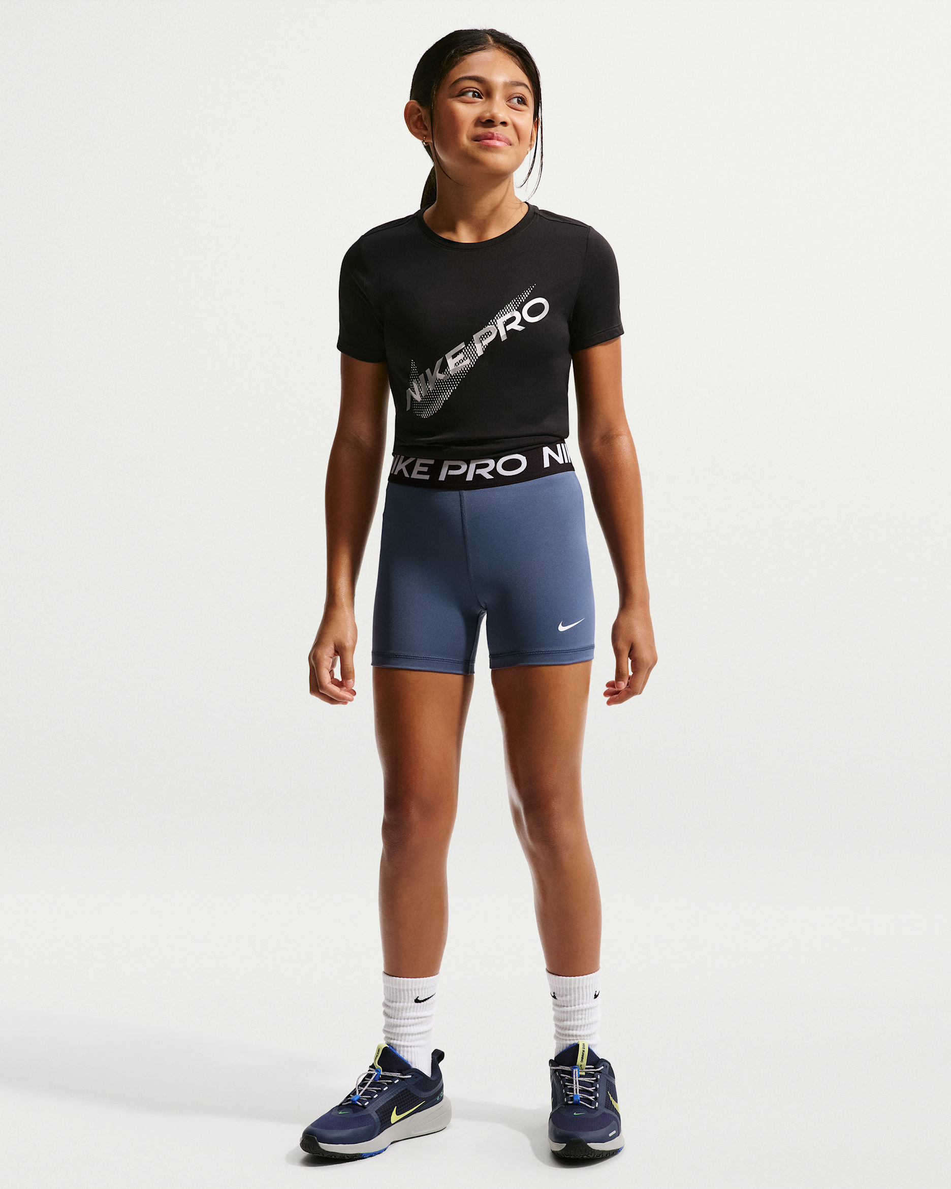 Nike Pro Girls' Shorts - Diffused Blue/White