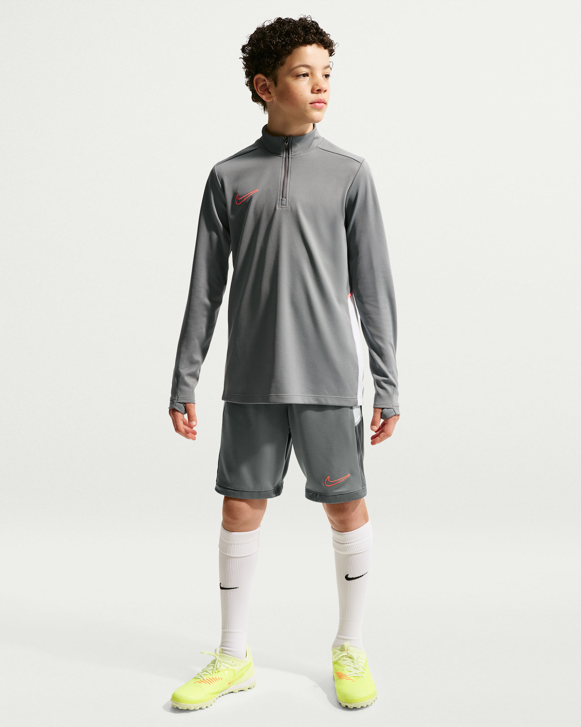 Nike Academy Big Kids' Dri-FIT Soccer Knit Shorts - Smoke Grey/White/Hot Punch/Hot Punch