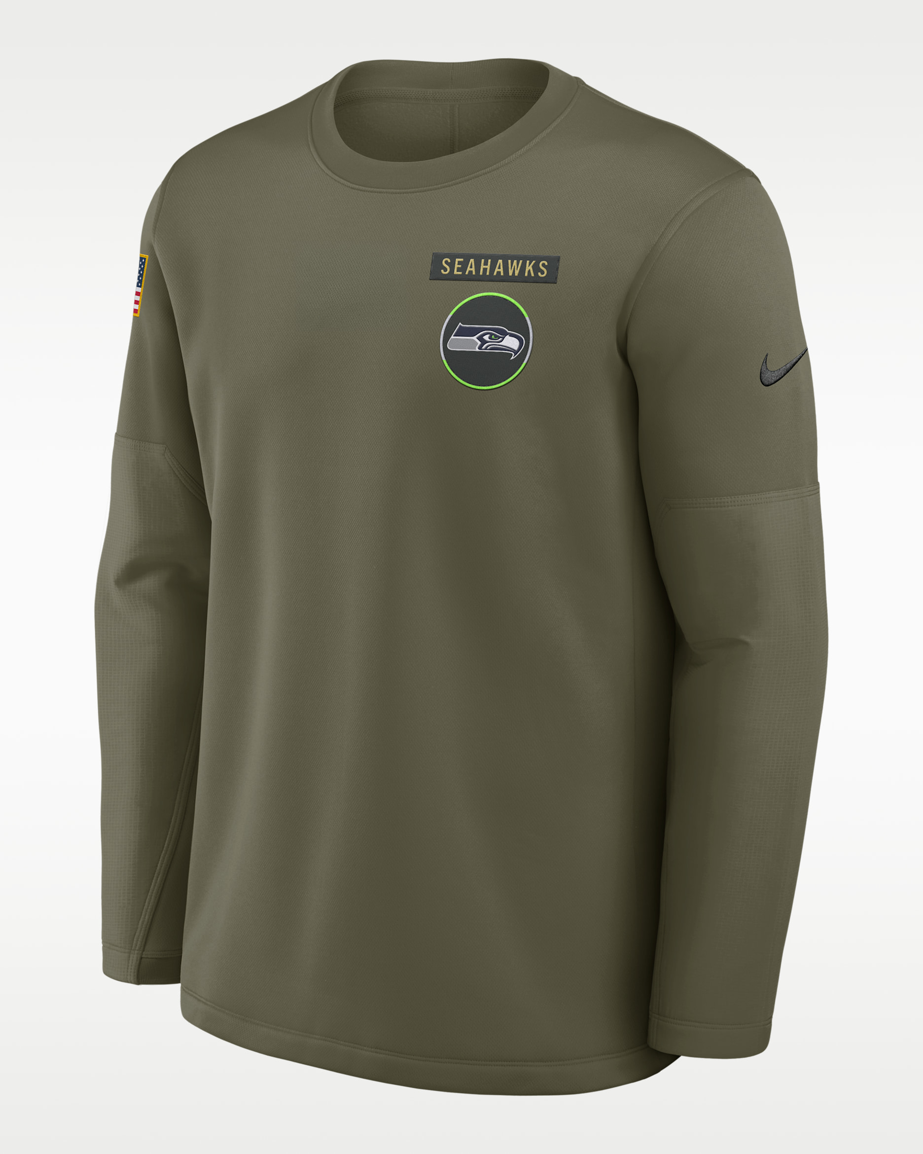 Seattle Seahawks Salute to Service Sideline Triumphant Win Coach Men's Nike NFL Pullover Crew - Medium Olive