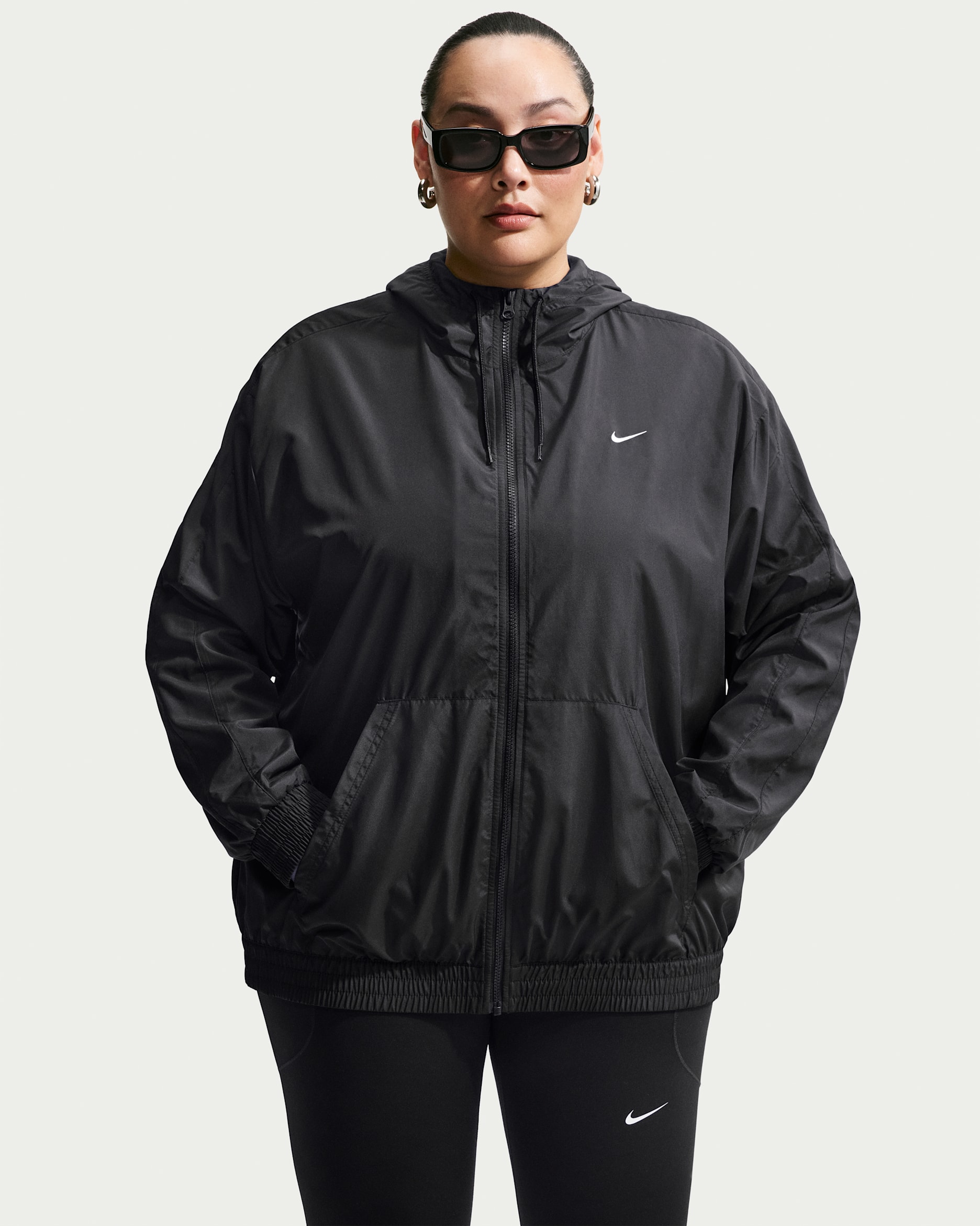 Nike Sportswear Classic Wovens Women's Loose UV Hooded Jacket (Plus Size) - Black/White
