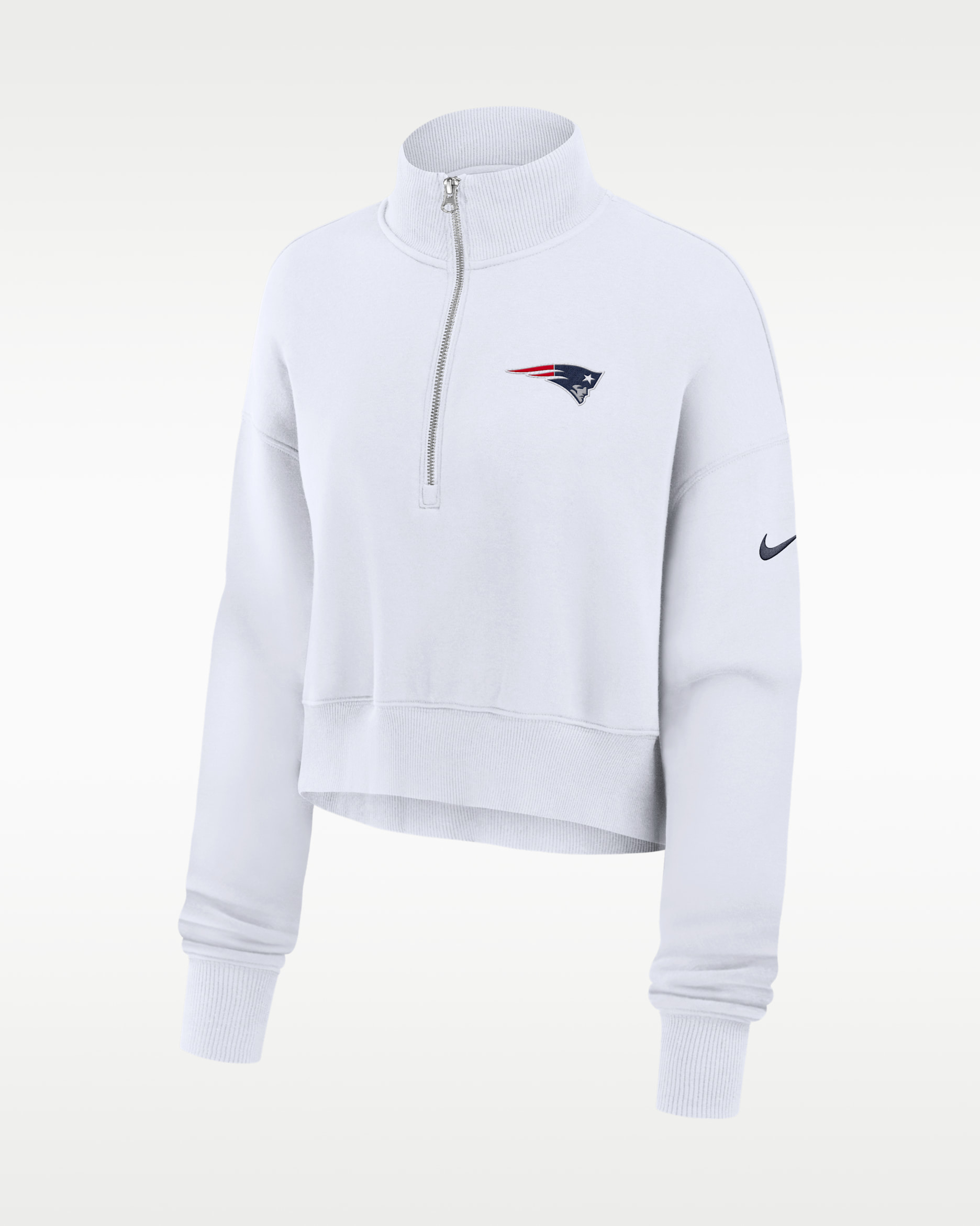 New England Patriots Primetime Phoenix Women's Nike NFL Oversized Cropped 1/4-Zip Crew - White