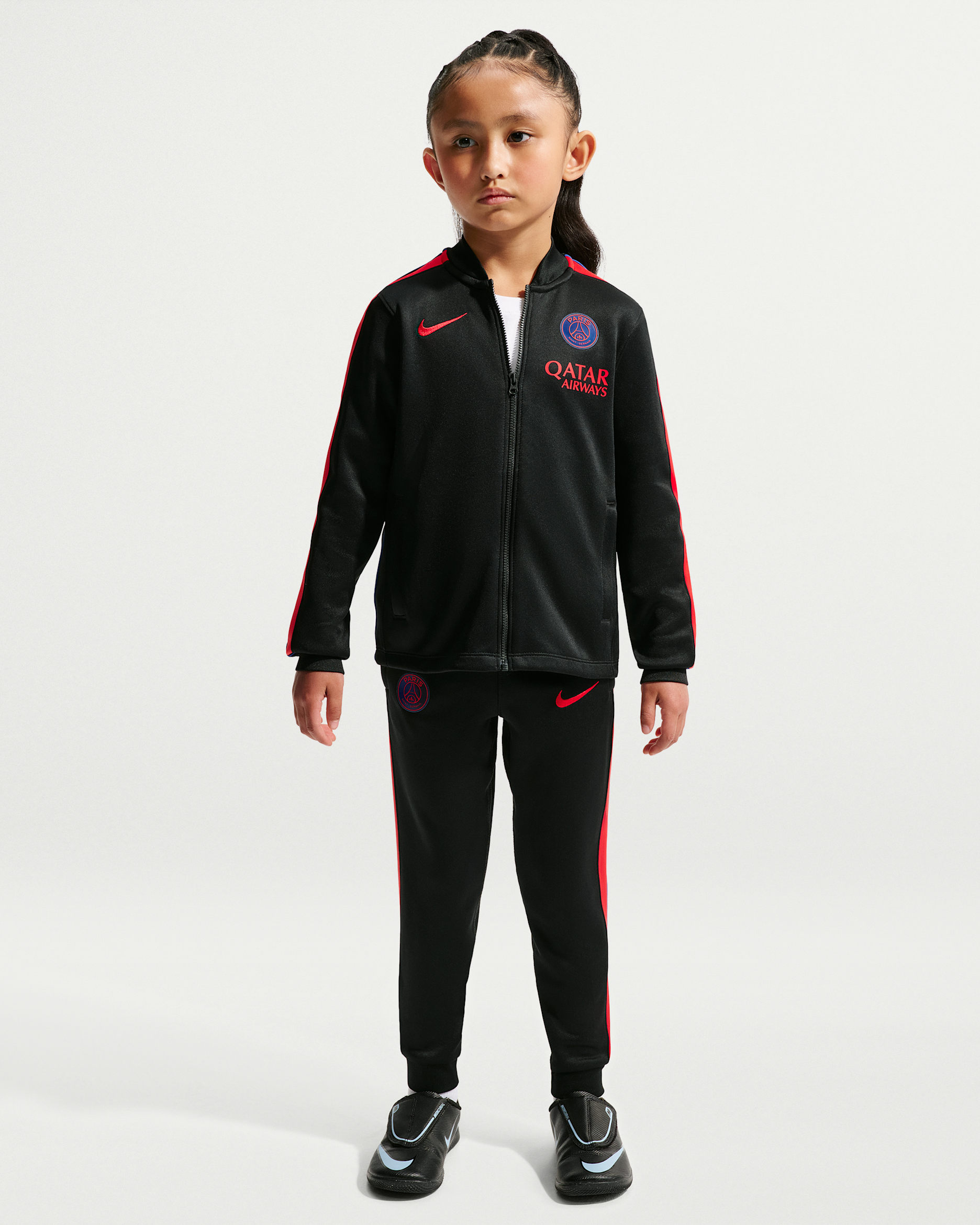 Paris Saint-Germain Strike Younger Kids' Nike Dri-FIT Football Knit Tracksuit - Black/Global Red/Hyper Royal/Global Red