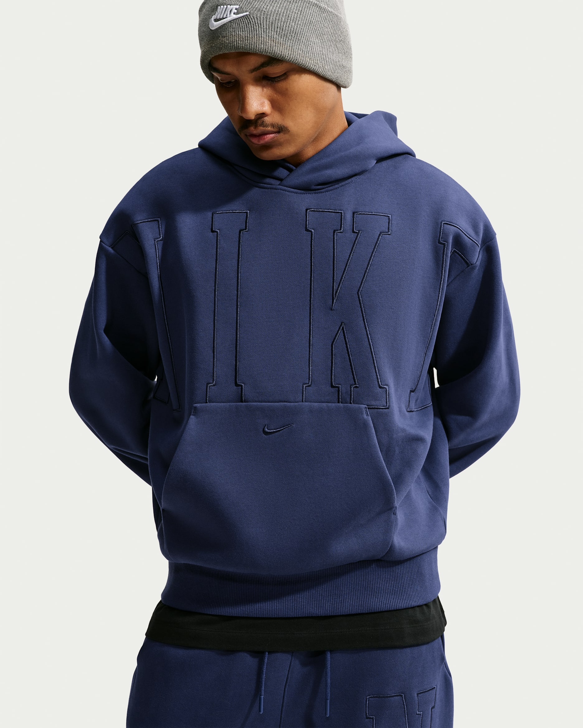 Sudadera con gorro sin cierre holgada para hombre Nike Solo Fleece - Azul marino medianoche/Obsidiana