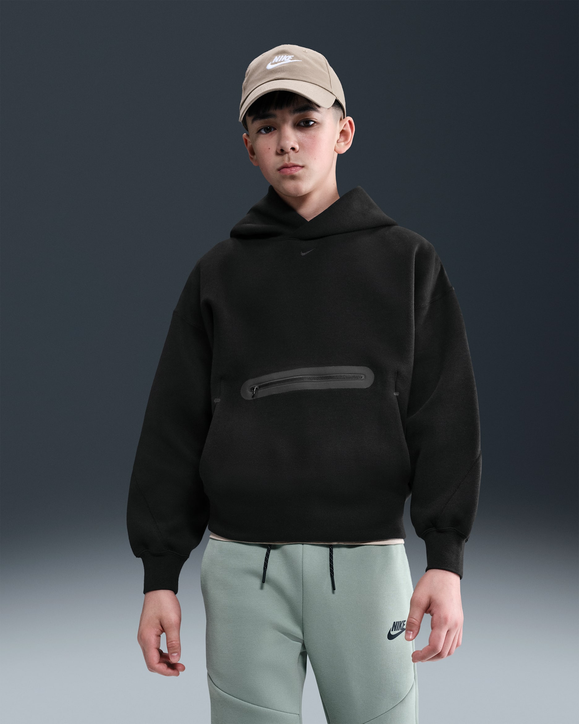 Sudadera con gorro sin cierre oversized para niño talla grande Nike Sportswear Tech Fleece - Negro/Negro