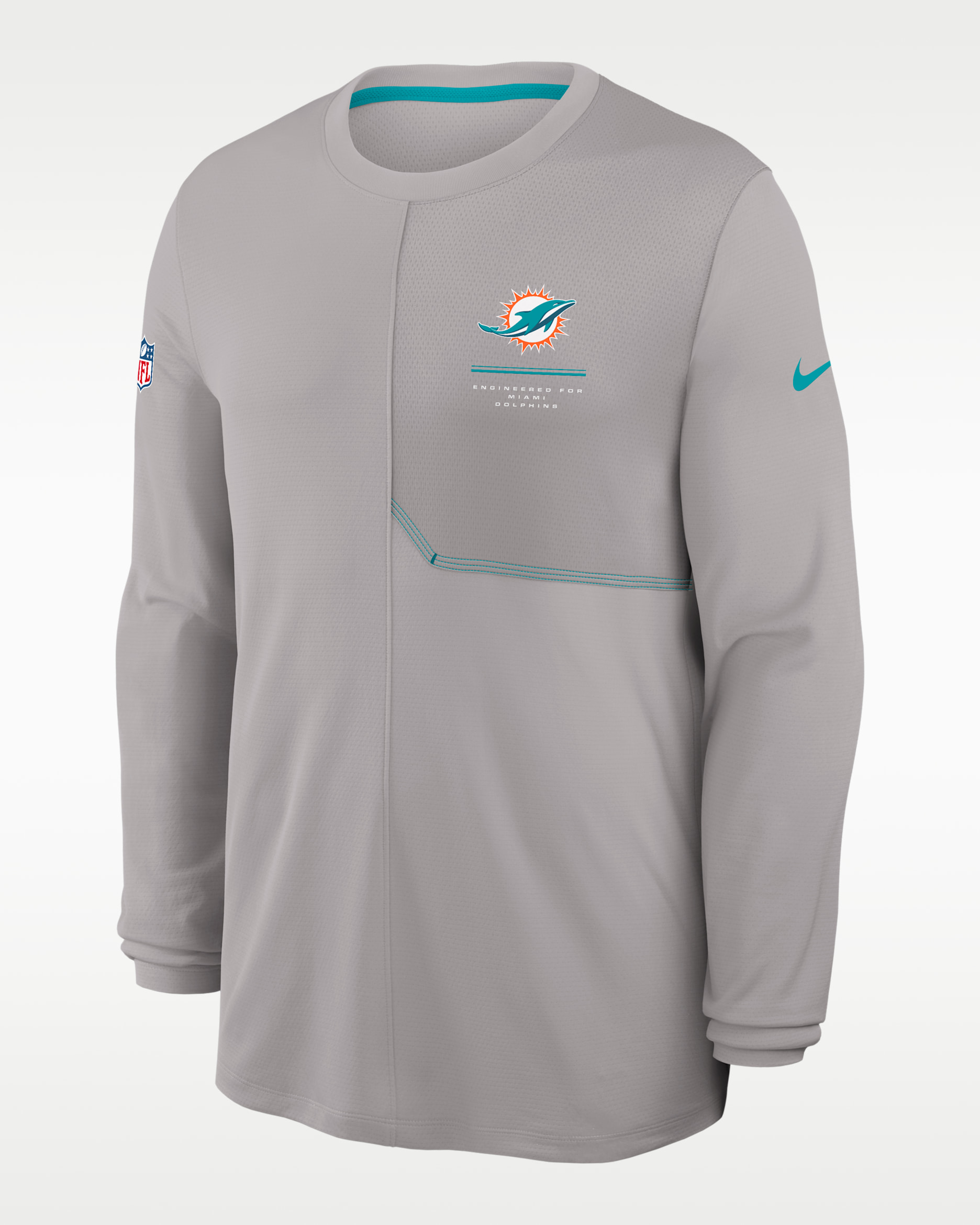 Miami Dolphins Sideline Coach Men's Nike Dri-FIT NFL Long-Sleeve Top - Pewter