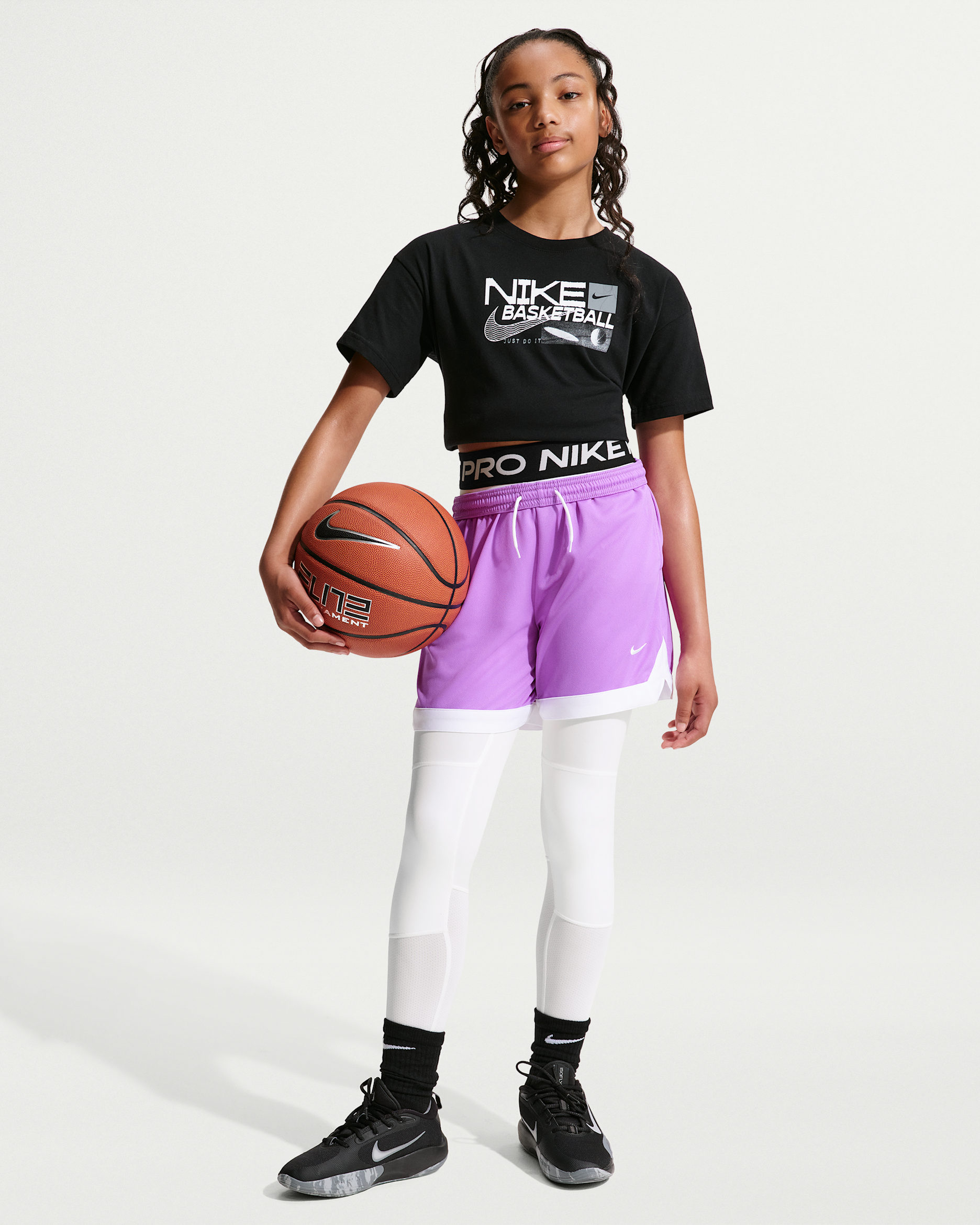Nike Pro Dri-FIT Big Kids' (Girls') Leggings - White/Black/Black