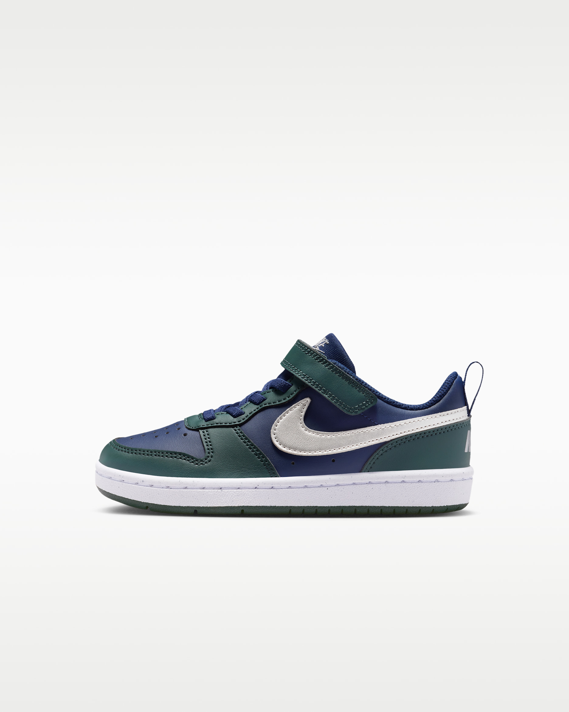 Tenis para niños de preescolar Nike Court Borough Low Recraft - Azul marino medianoche/Alga/Blanco/Plata metalizado