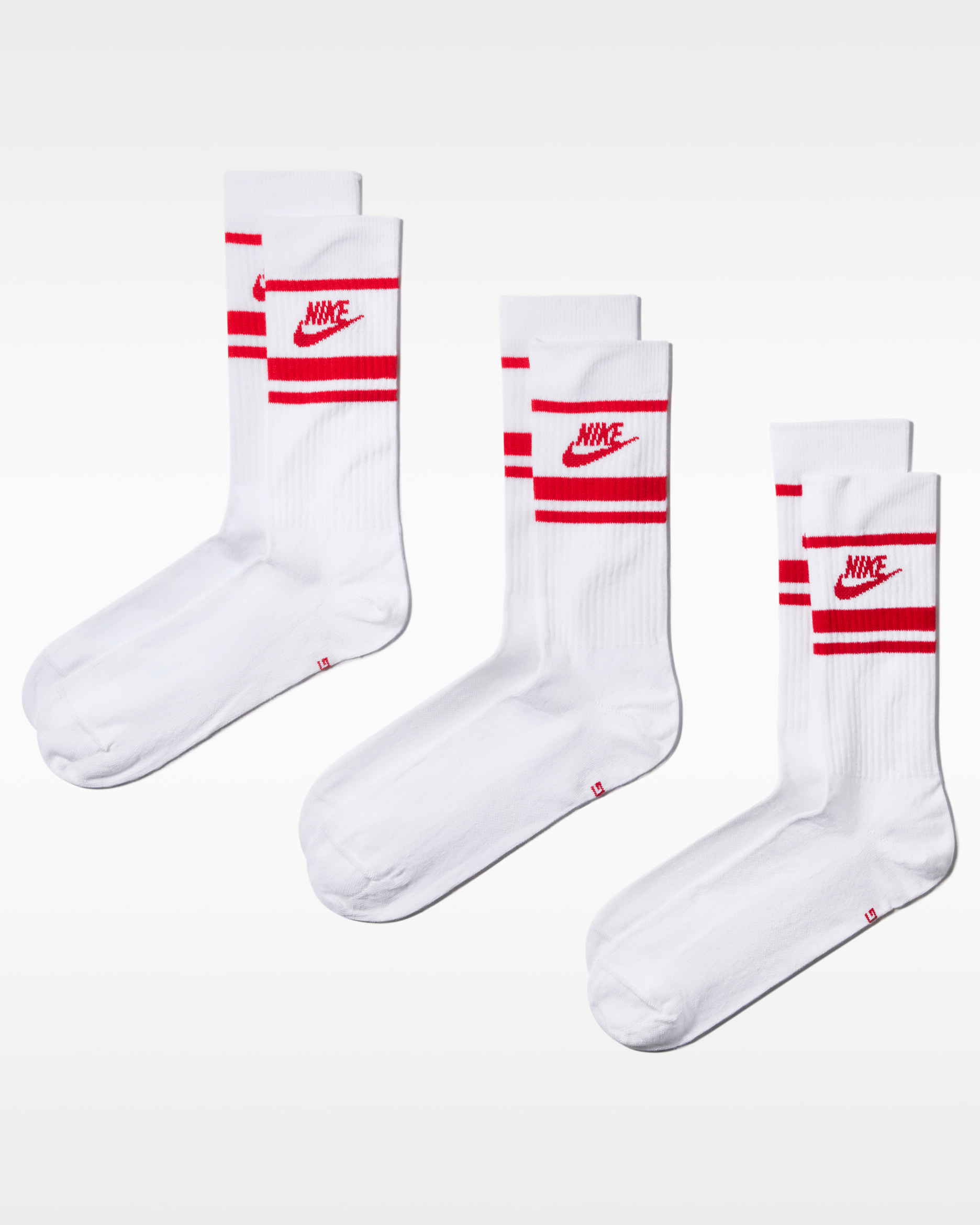 Nike Sportswear Dri-FIT Everyday Essential Crew Socks (3 Pairs) - White/University Red/University Red