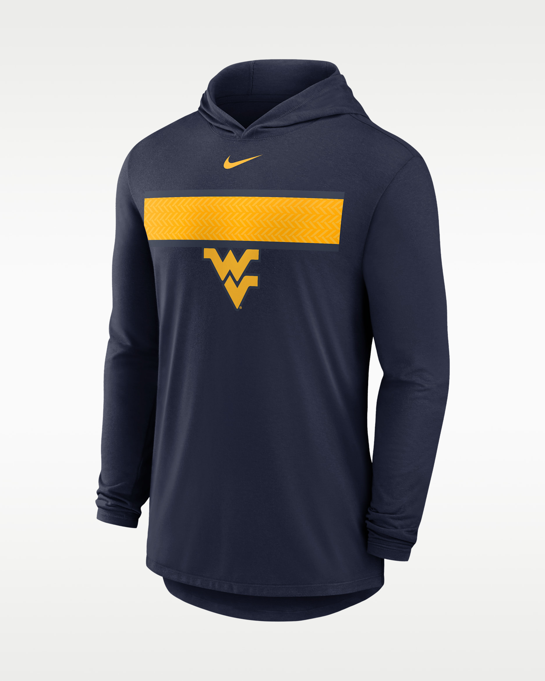 Playera de manga larga universitaria Nike Dri-FIT con gorro para hombre West Virginia Primetime Pattern - Azul marino