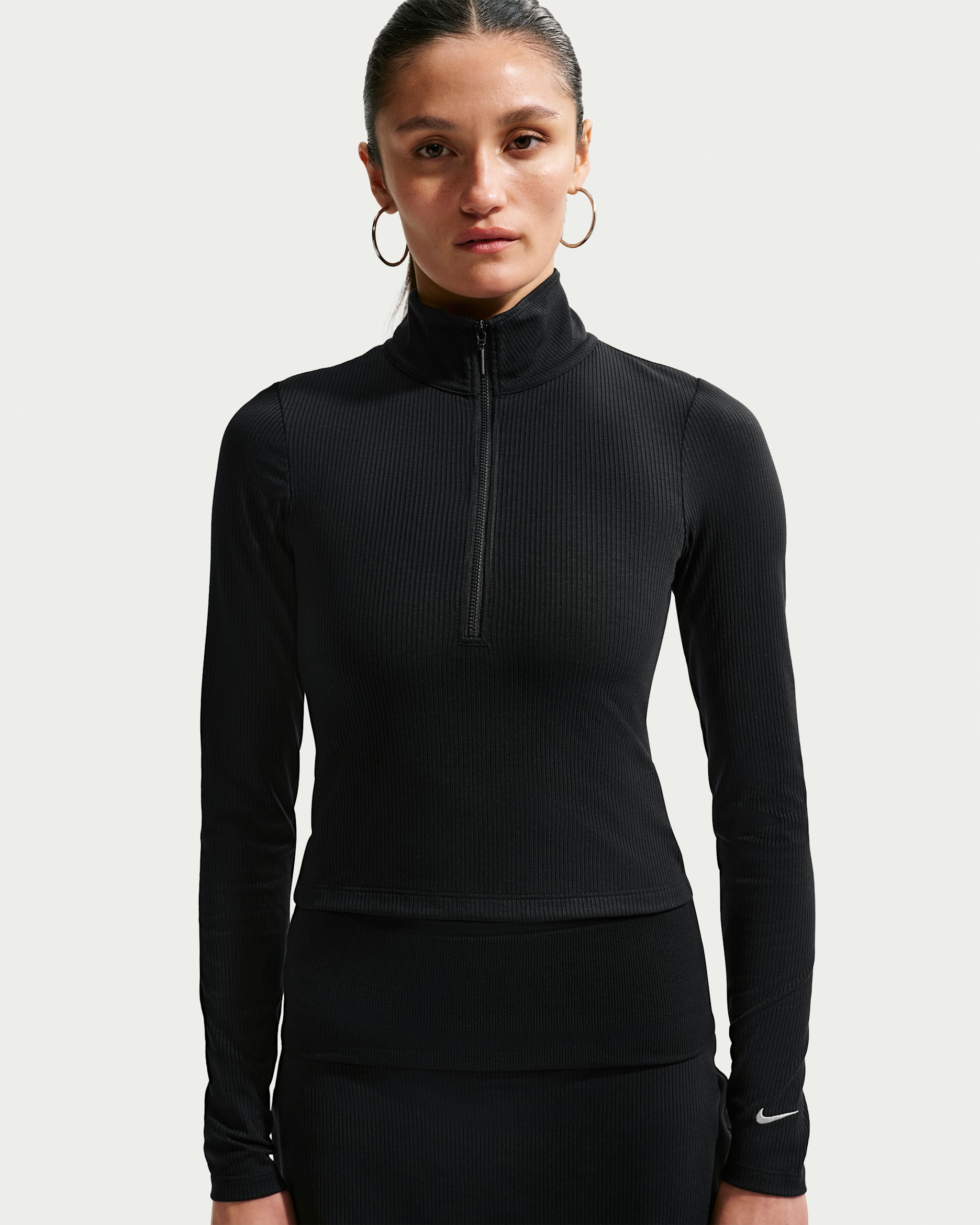 Haut à manches longues ajusté et côtelé à quart de zip Nike Sportswear Chill Knit pour femme - Noir/Sail