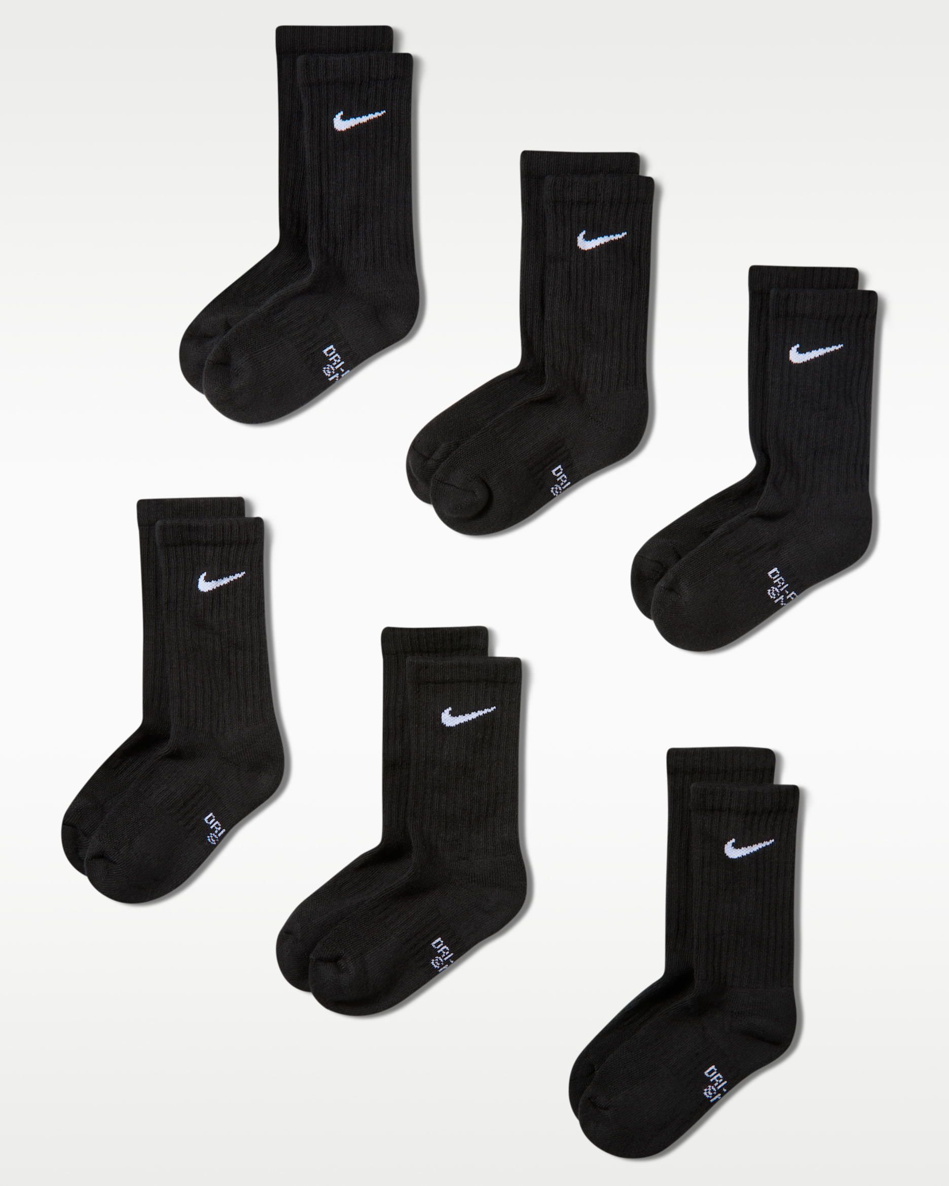 Nike Performance Cushioned Crew Kids' Training Socks (6 Pair) - Black/White