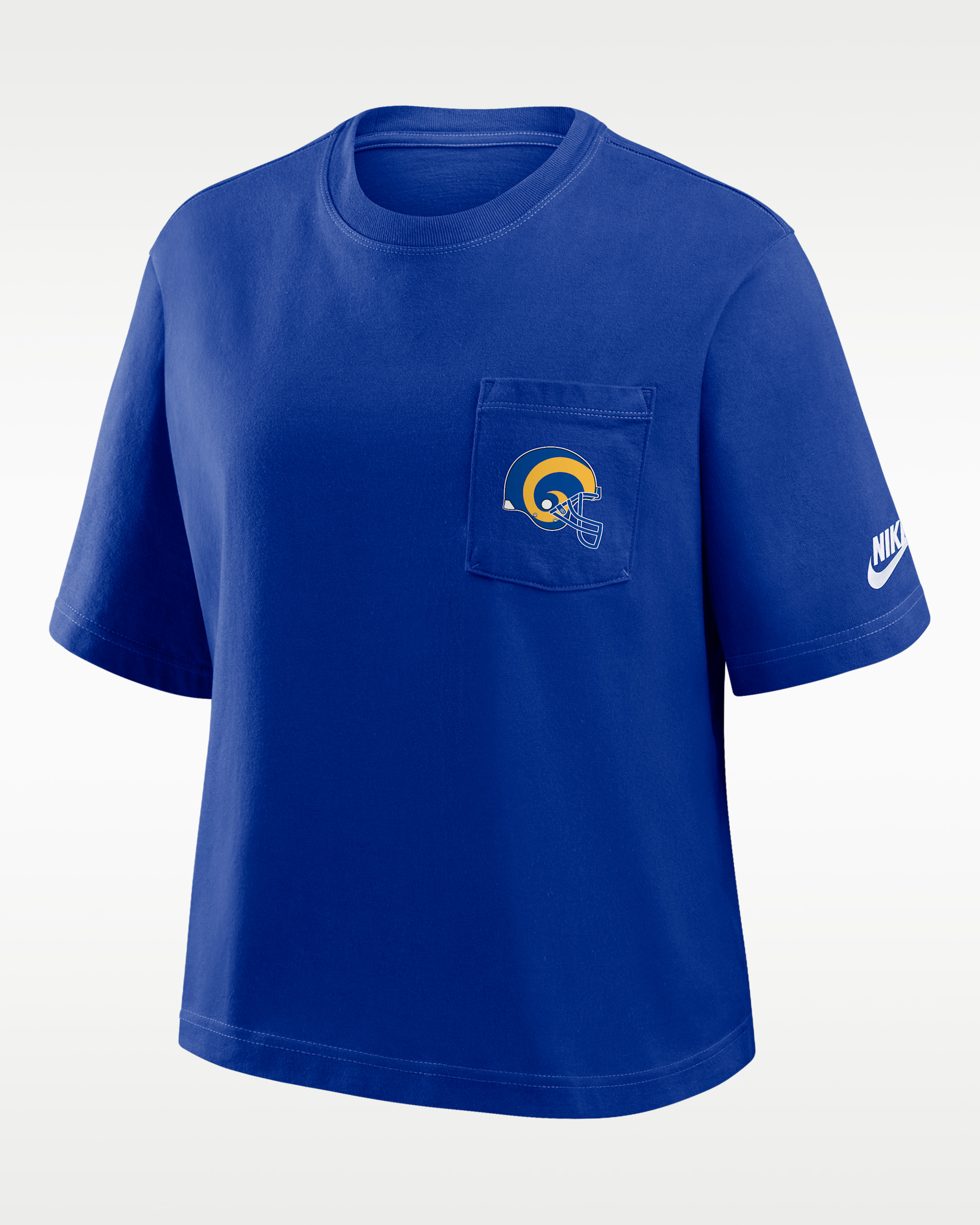 Playera Nike de la NFL para mujer Los Angeles Rams Rewind Pocket Boxy - Royal
