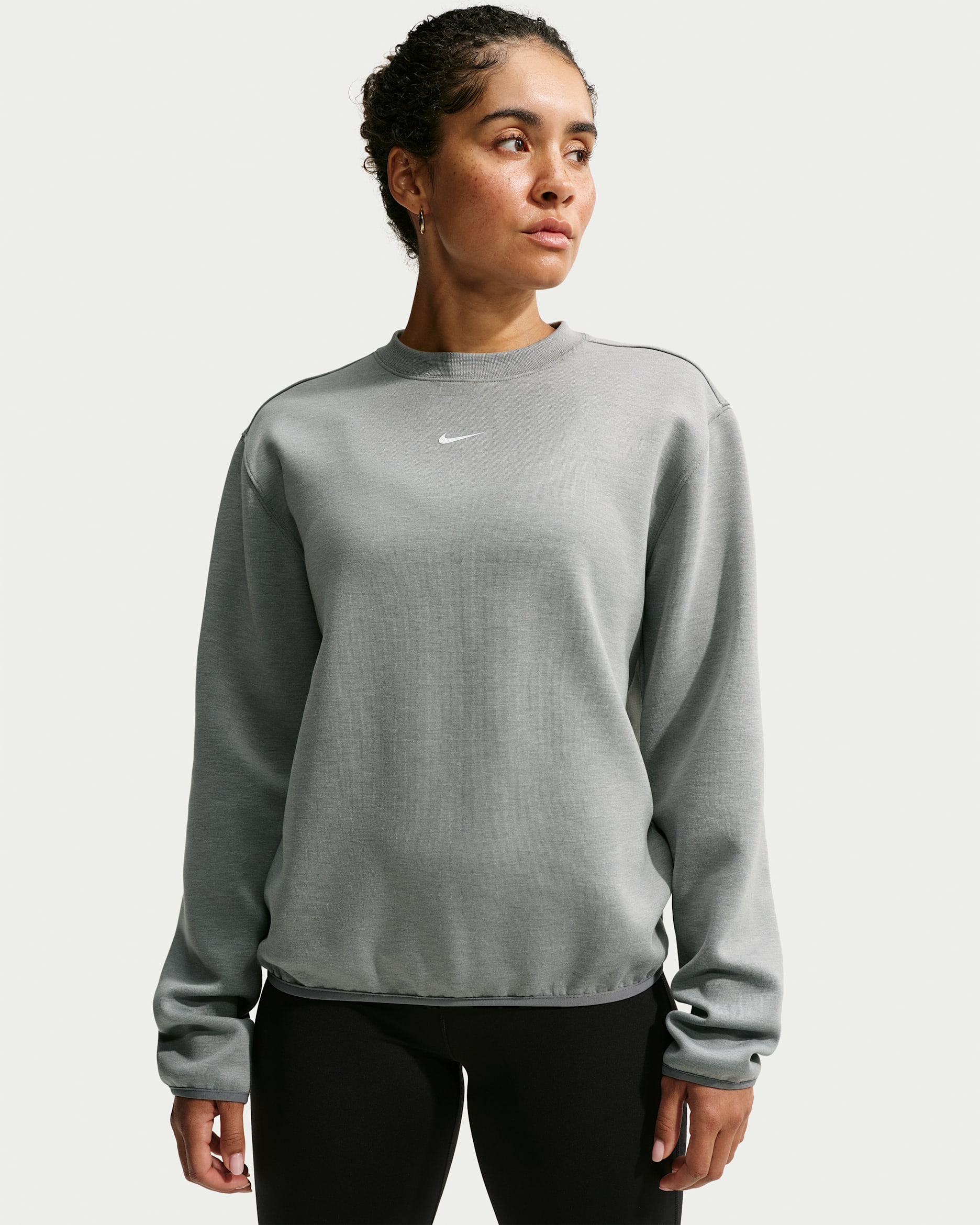 Nike Studio Fleece Sport Women's Dri-FIT Crew-Neck Sweatshirt - Smoke Grey/Heather/White