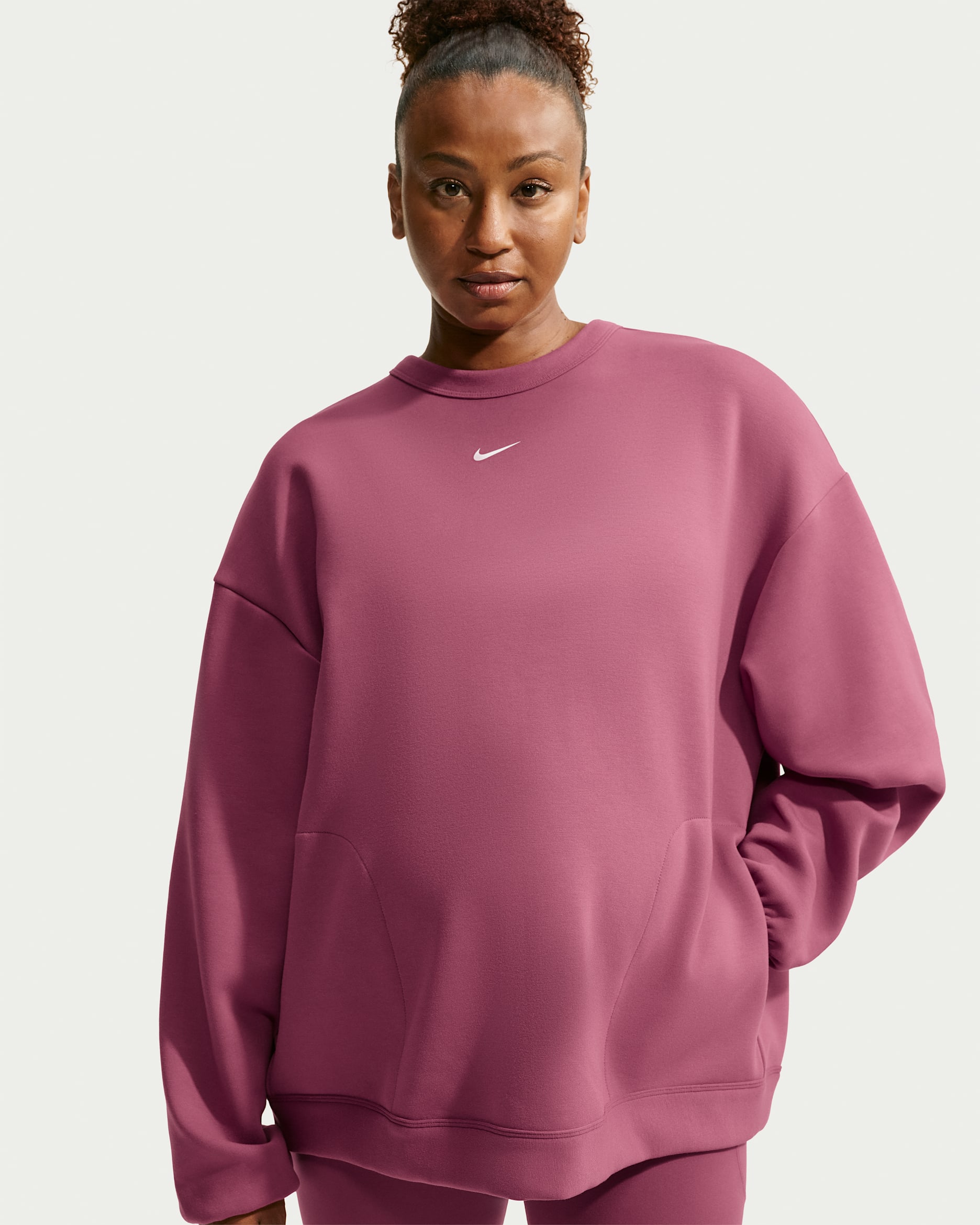 Nike (M) Studio Fleece Sport Women's Dri-FIT Oversized Crew-Neck Sweatshirt (Maternity) - Pink Smoke/White