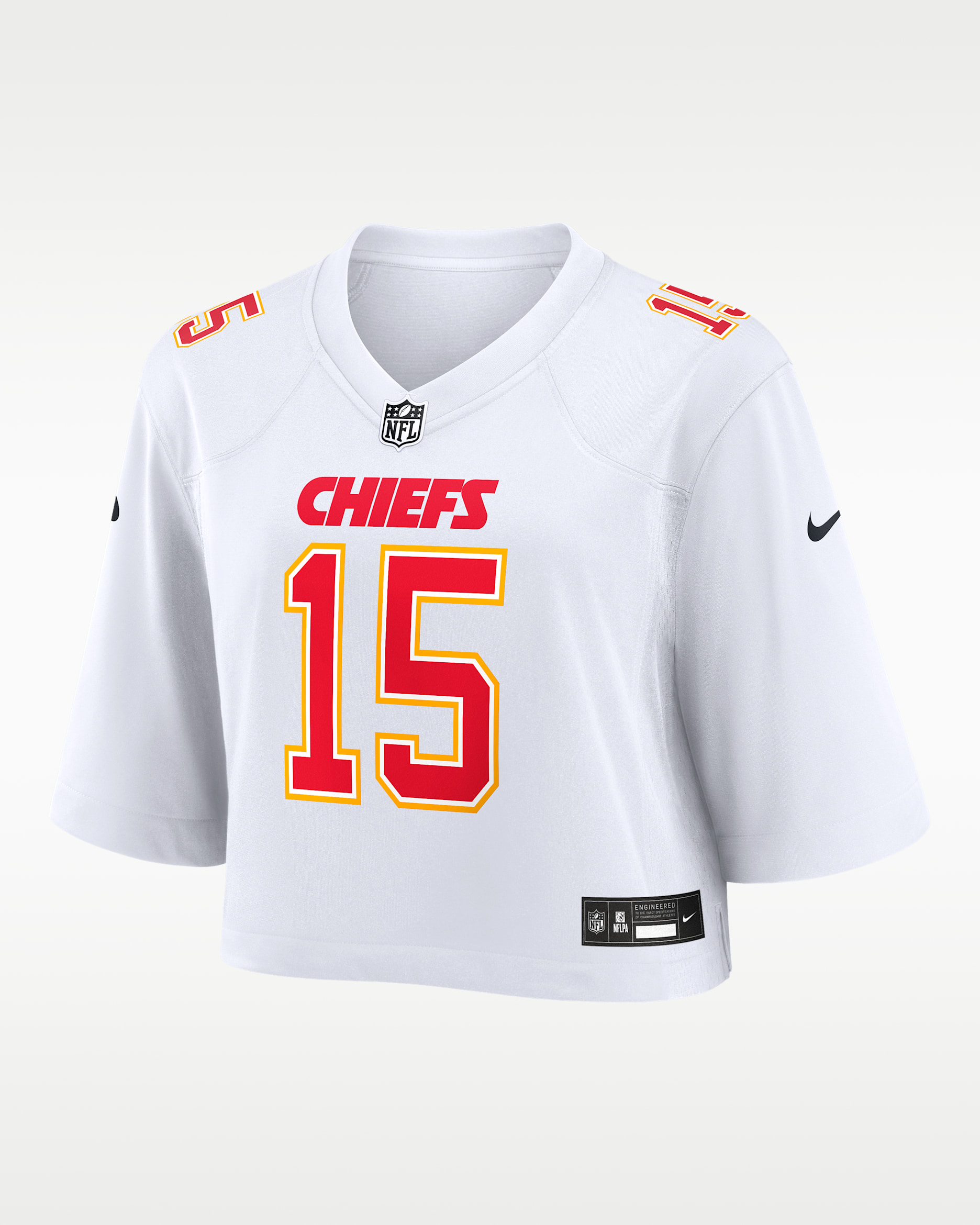 Jersey Nike de la NFL Game Tundra cropped para mujer Patrick Mahomes Kansas City Chiefs - Blanco
