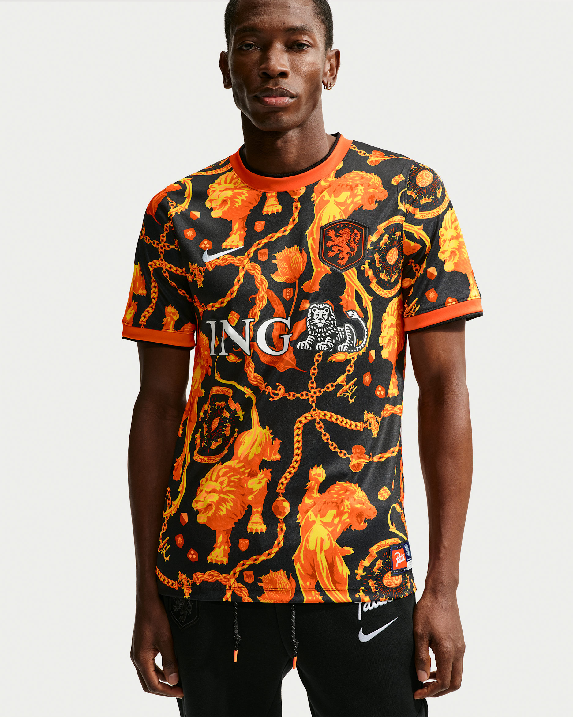 Haut de foot à manches courtes Pays-Bas x Patta Academy Pro pour homme - Noir/Blanc