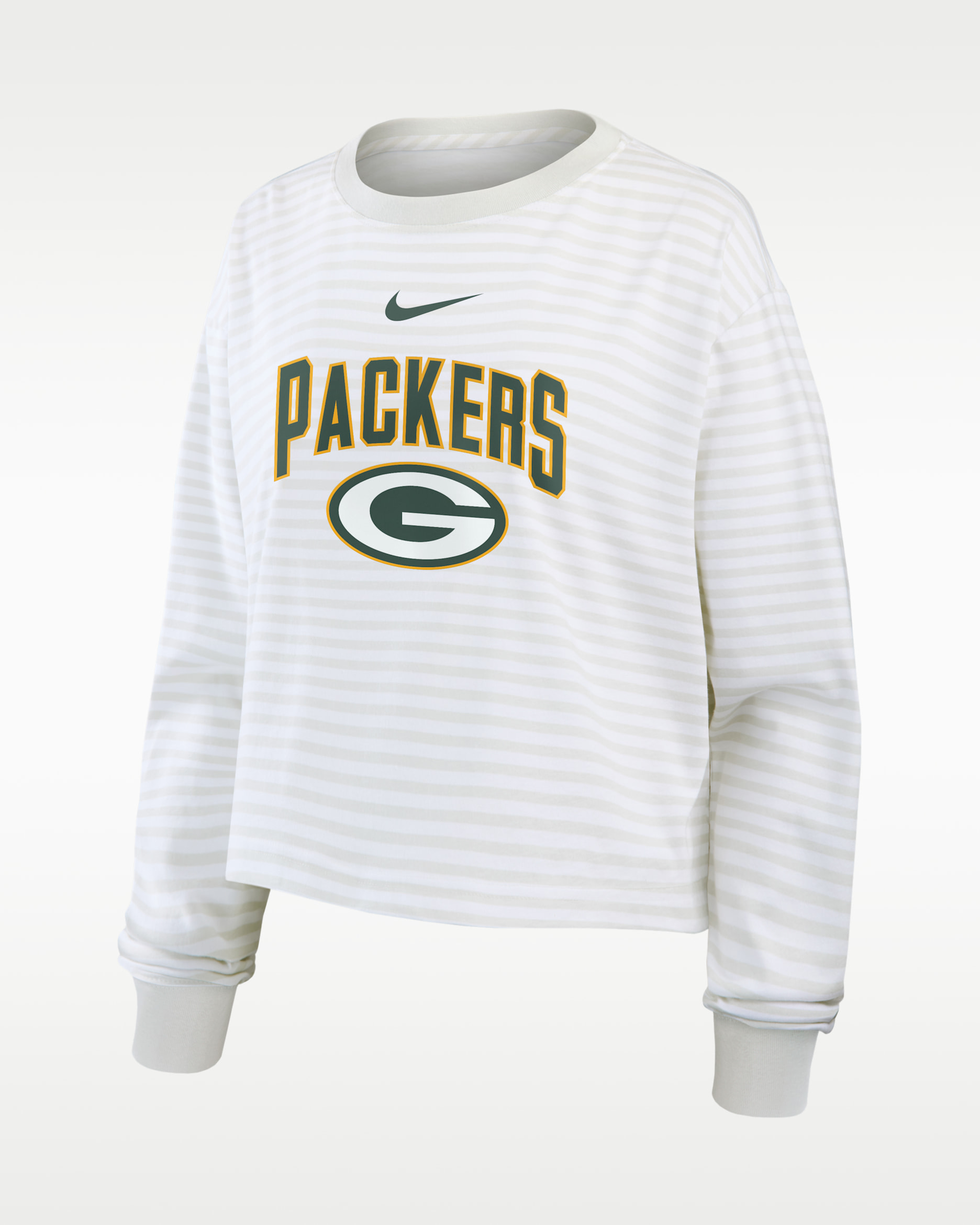 Green Bay Packers Primetime Women's Nike Cropped Long-Sleeve T-Shirt - White/Grey