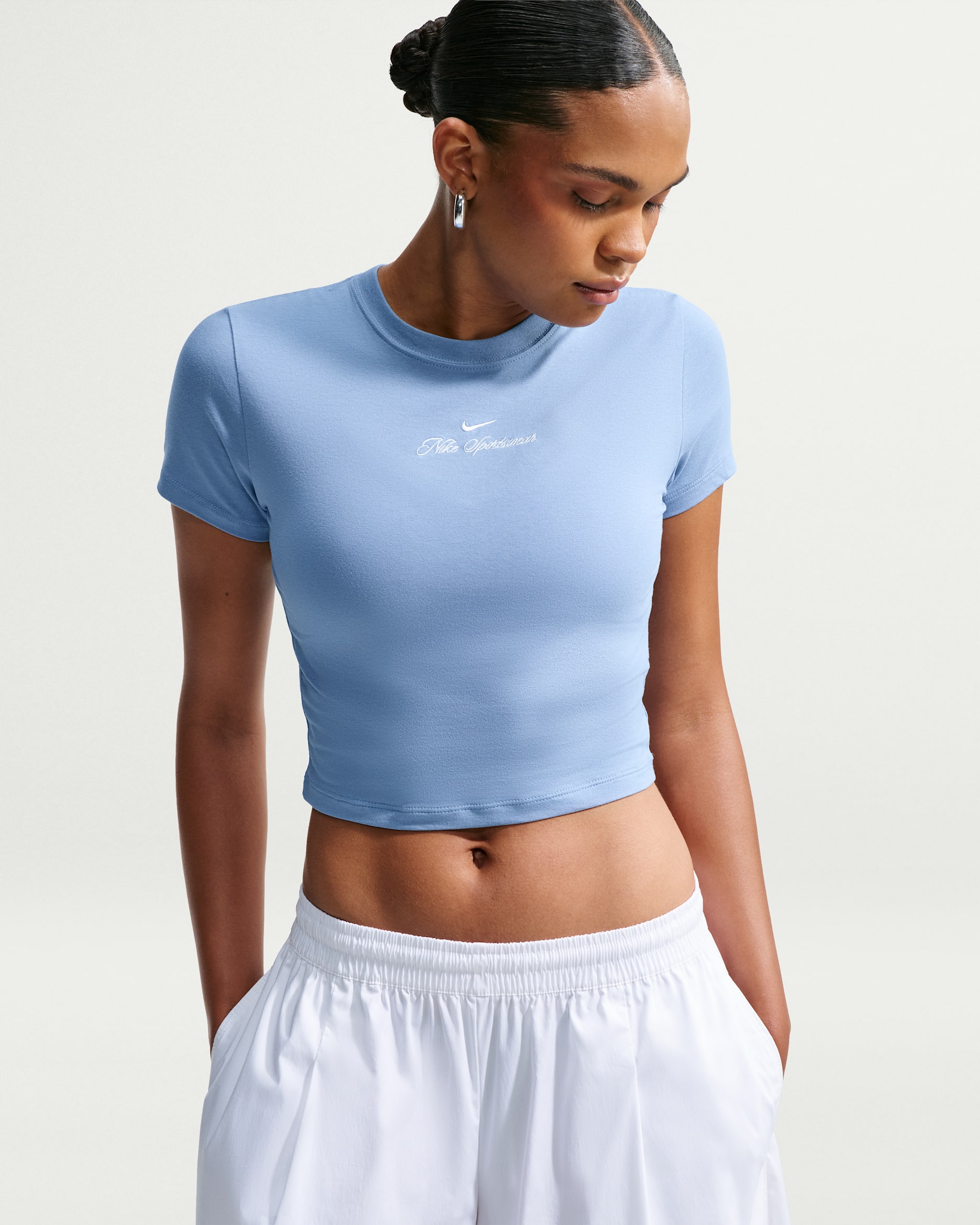 Playera slim cropped para mujer Nike Sportswear Chill Knit - Azul de trabajo