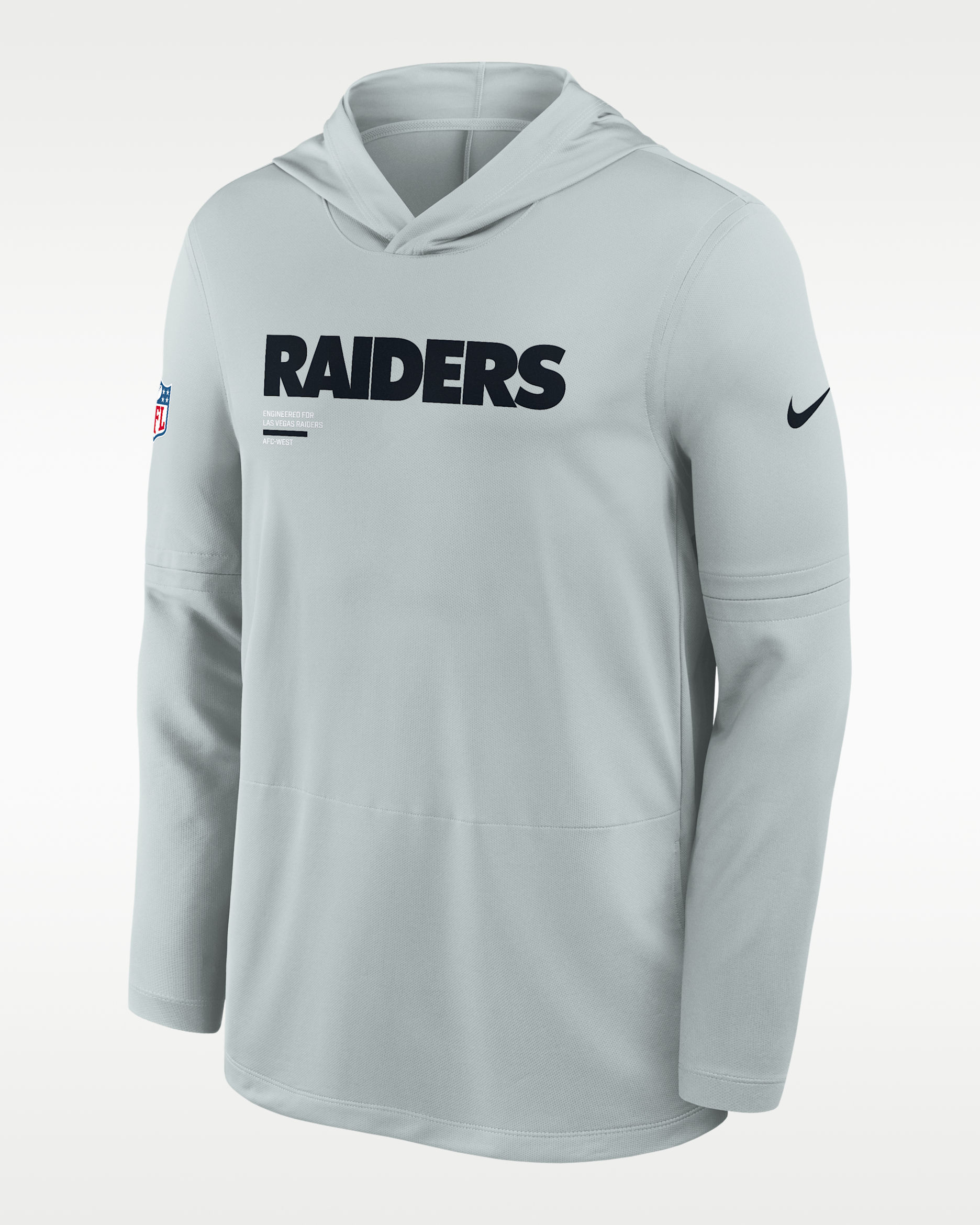Las Vegas Raiders Pure Fury Sideline Men's Nike Dri-FIT NFL Long-Sleeve Hooded Top - Silver