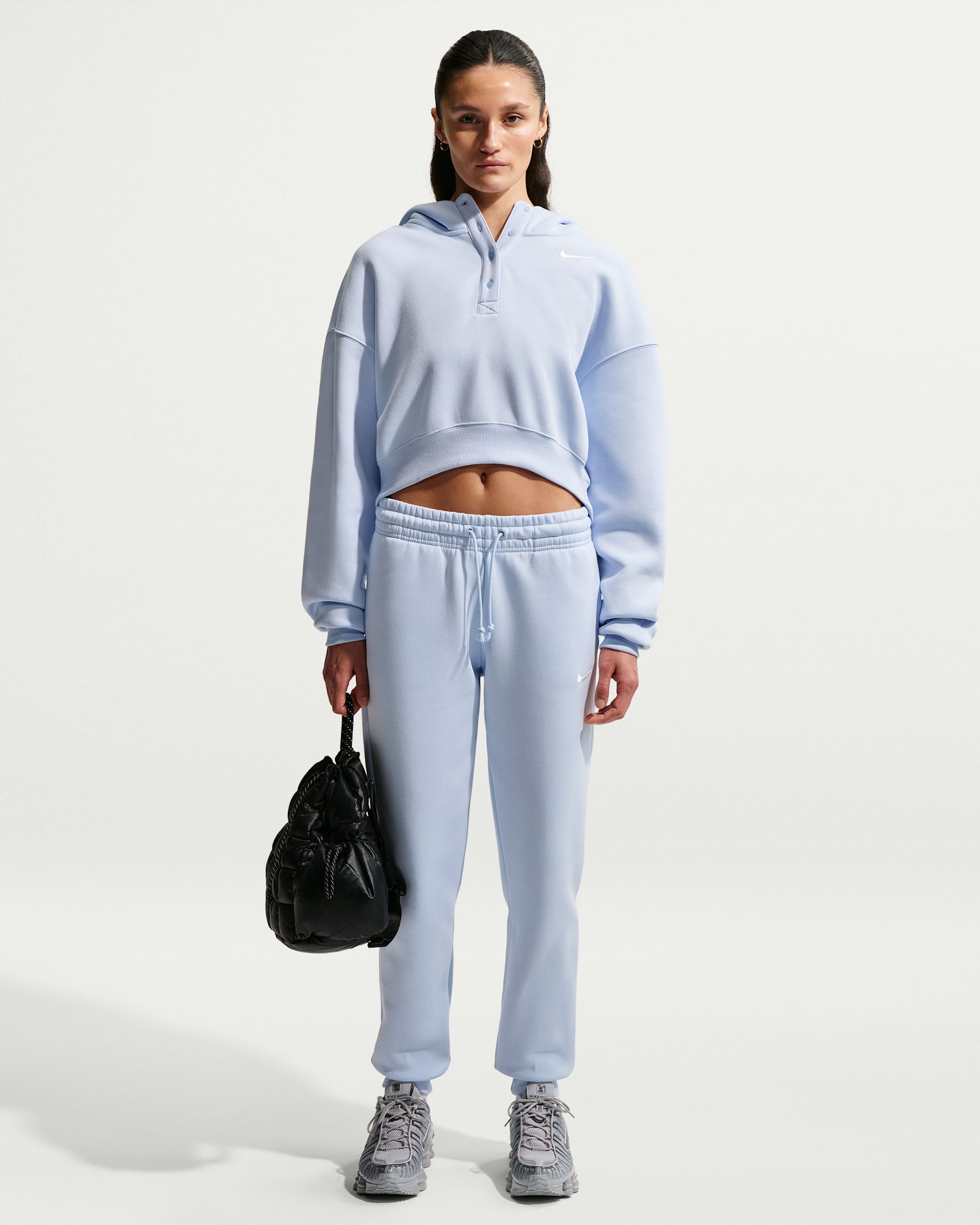 Damskie spodnie dresowe ze średnim stanem Nike Sportswear Phoenix Fleece - Hydrogen Blue/Sail
