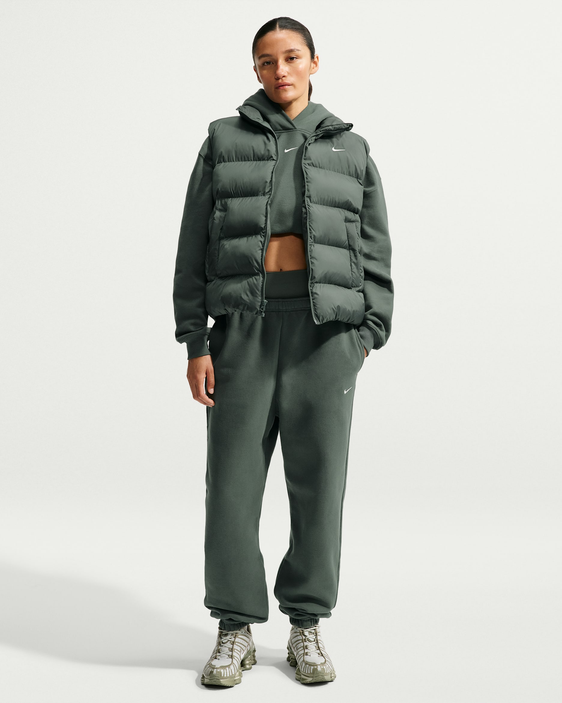 Nike Studio Fleece Medium Weight Women's High-Rise Oversized Cuffed Pants - Camo Green/Sail