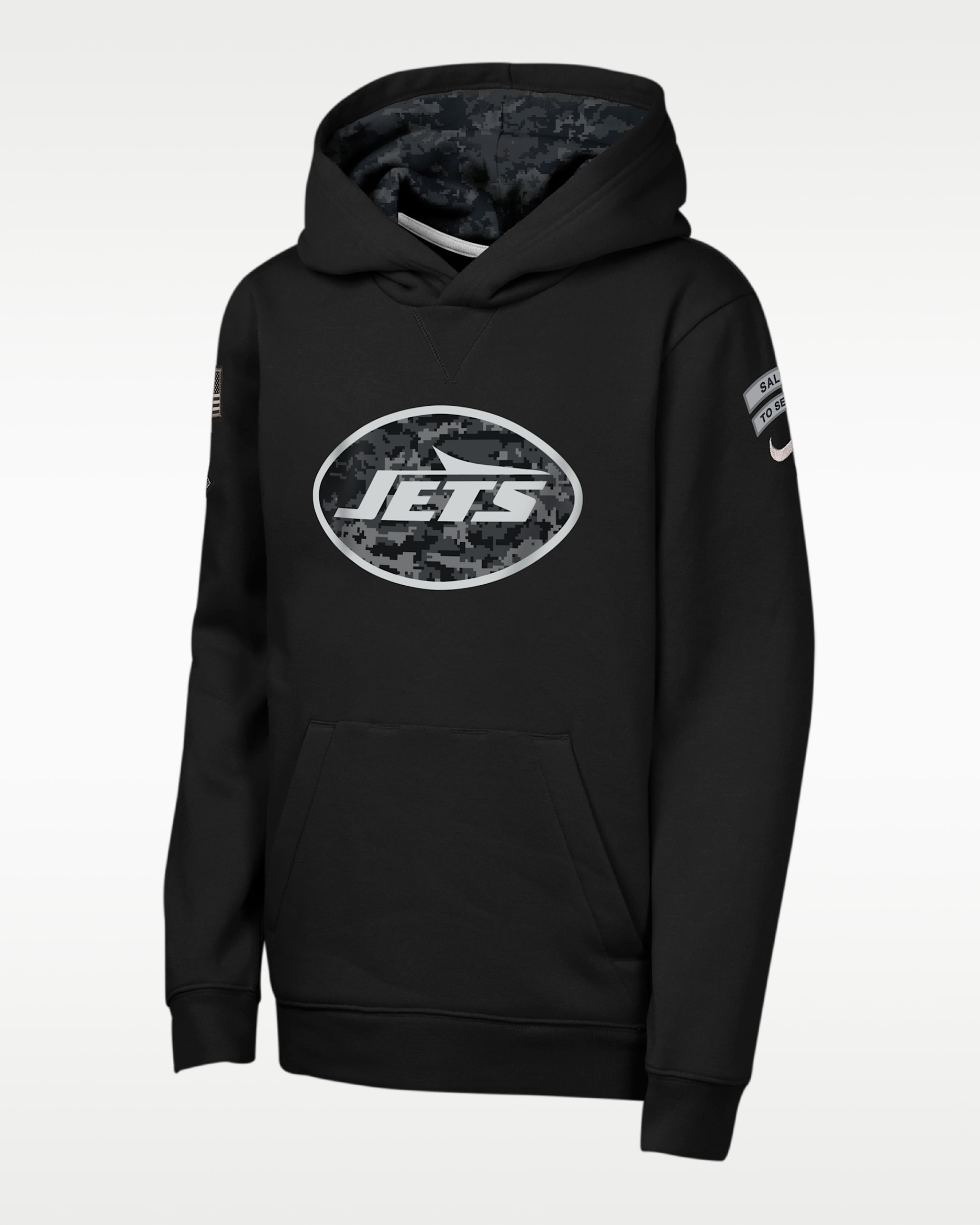 Sudadera con gorro sin cierre Nike de la NFL para niños talla grande New York Jets Salute to Service Sideline Club - Negro