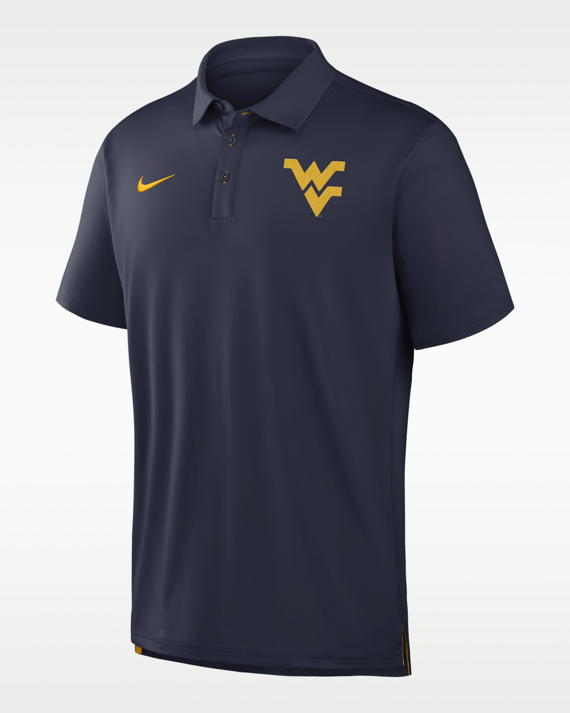 Polo universitaria Nike Dri-FIT para hombre West Virginia Tour - Azul marino universitario/Oro universitario