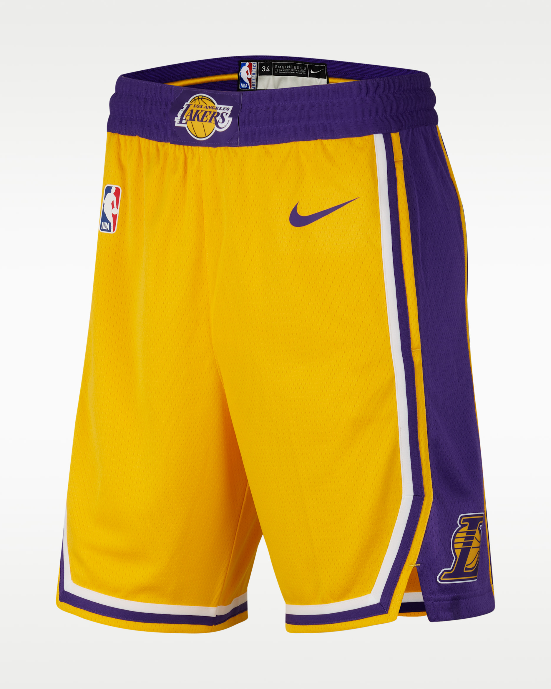 Calções NBA Nike Swingman Los Angeles Lakers Icon Edition para homem - Amarillo/Roxo Field/Branco/Roxo Field