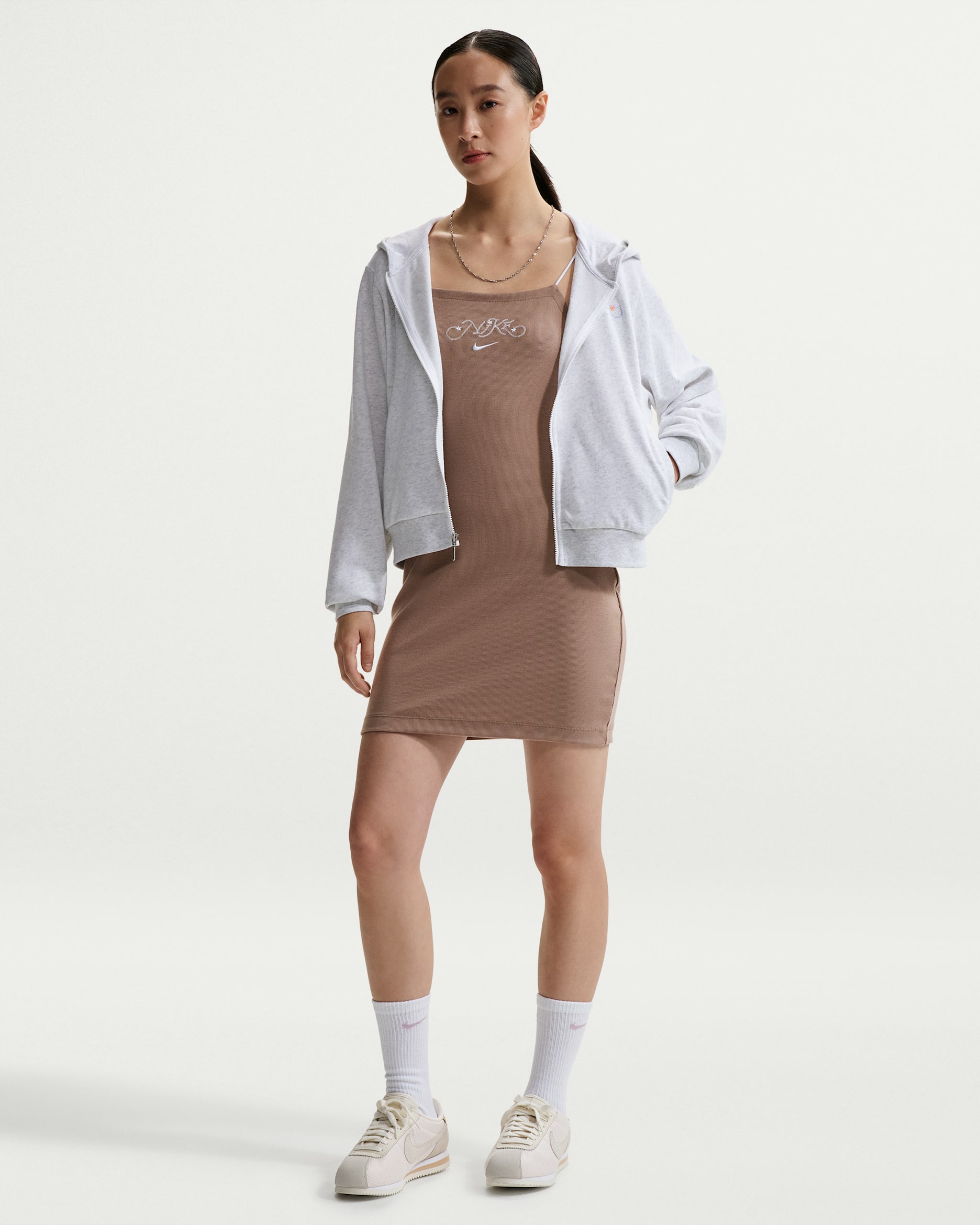 나이키 스포츠웨어 칠 니트 여성 타이트 미니 골지 드레스 - 밍크 브라운