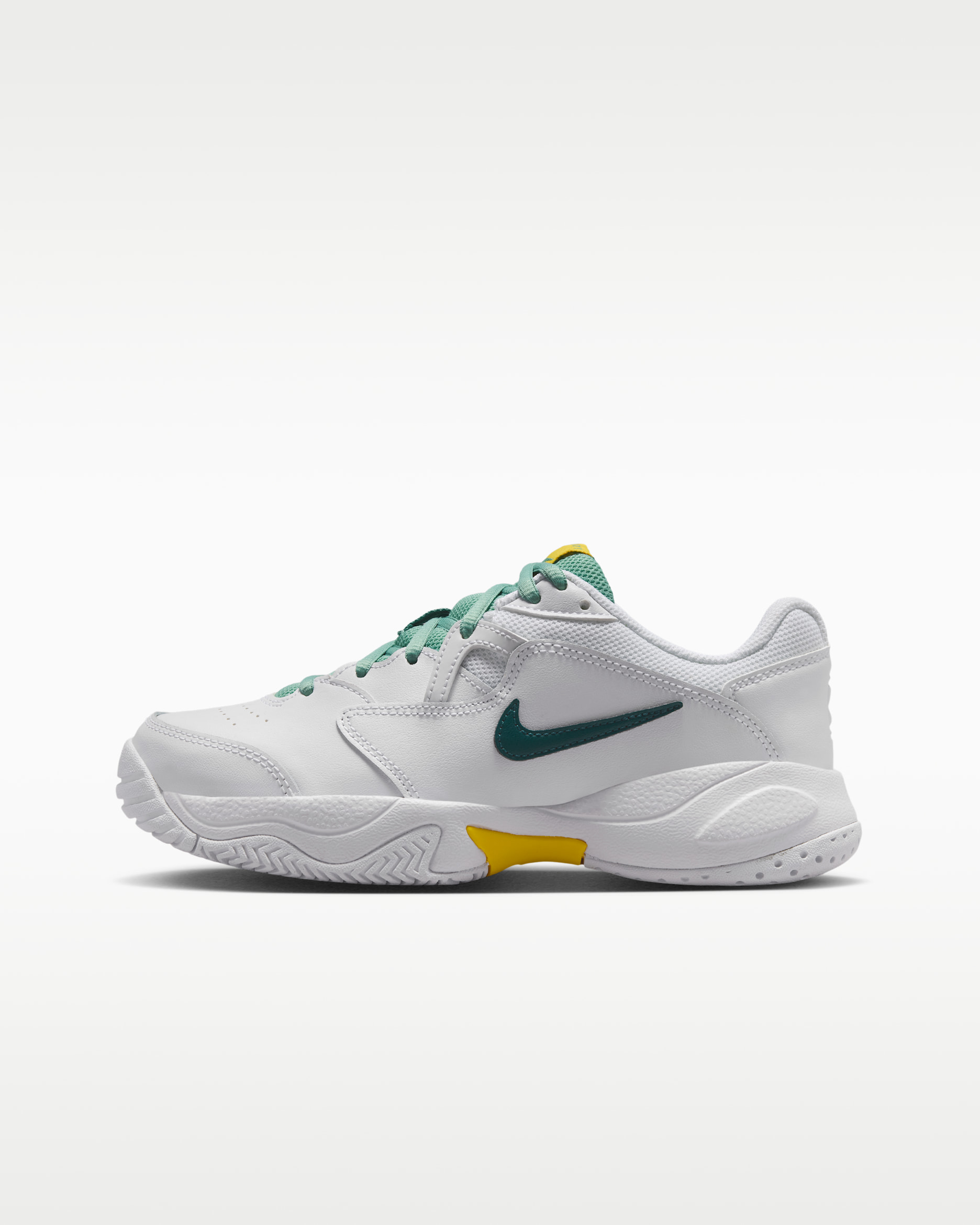 Tenis de tenis para niños grandes NikeCourt Jr. Lite 2 - Blanco/Jade sanador/Amarillo veloz/Azul verdoso oscuro atómico