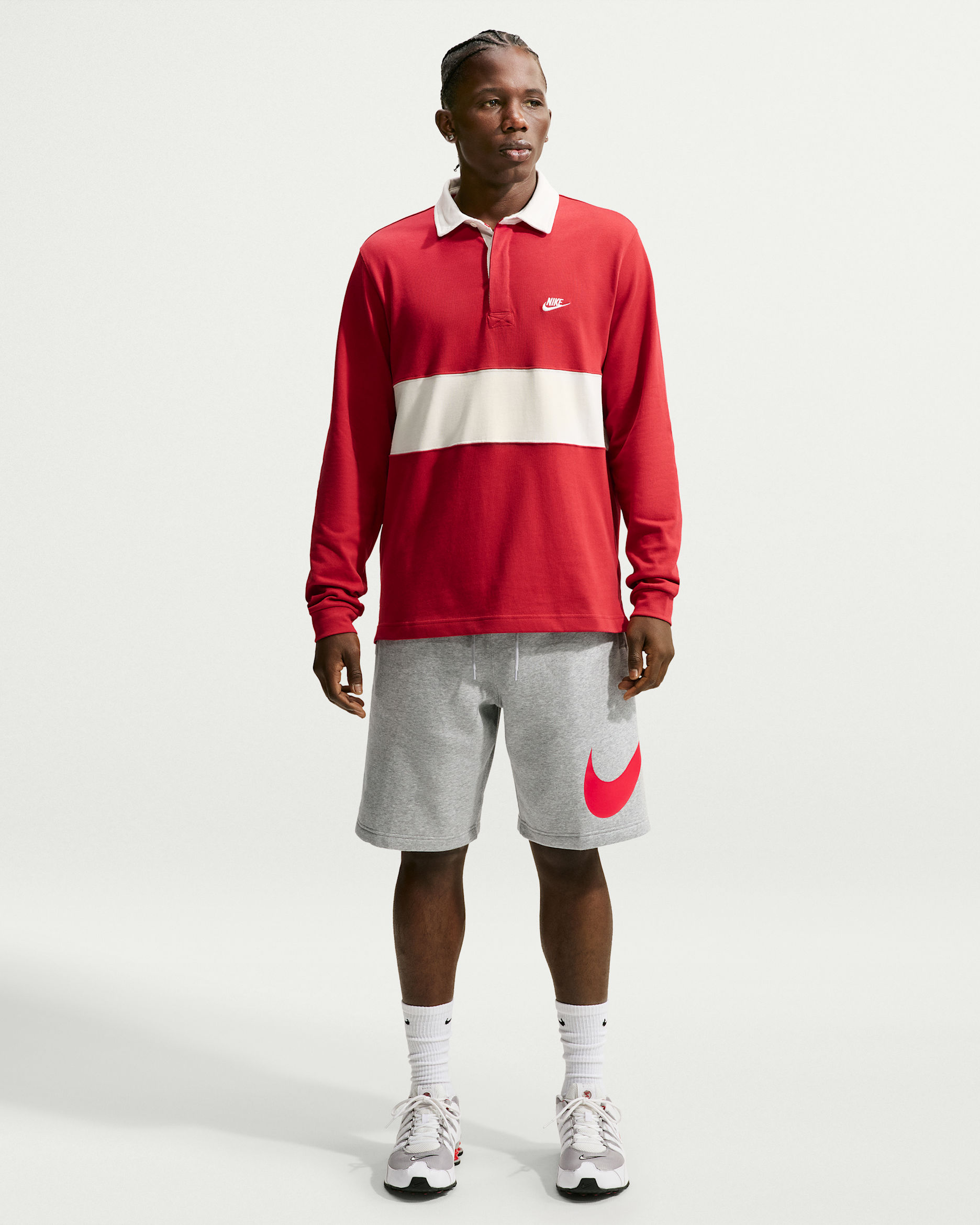 Nike Club Men's Fleece Shorts - Dark Grey Heather/Light Smoke Grey/University Red