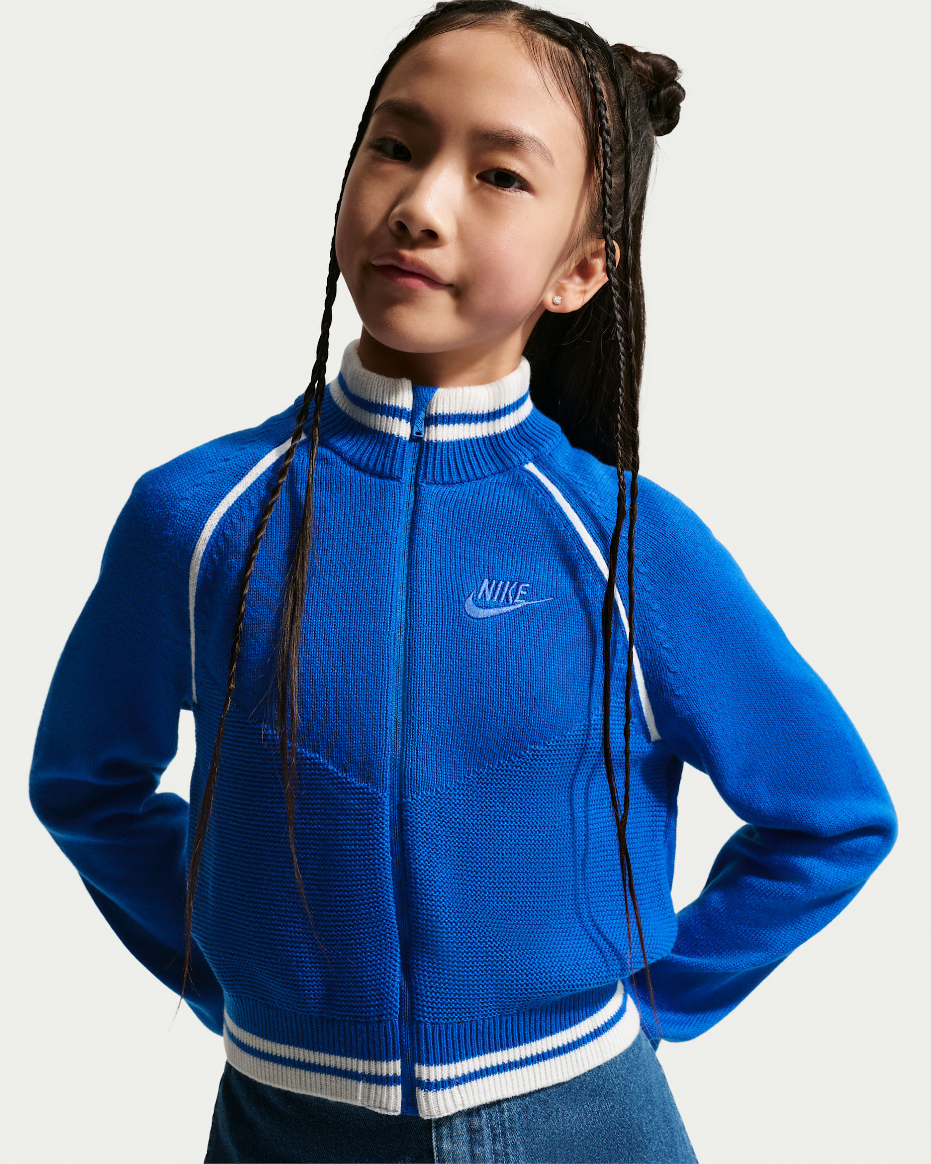 Nike Sportswear Collection Big Kids' (Girls') Sweater Track Jacket - Game Royal/White