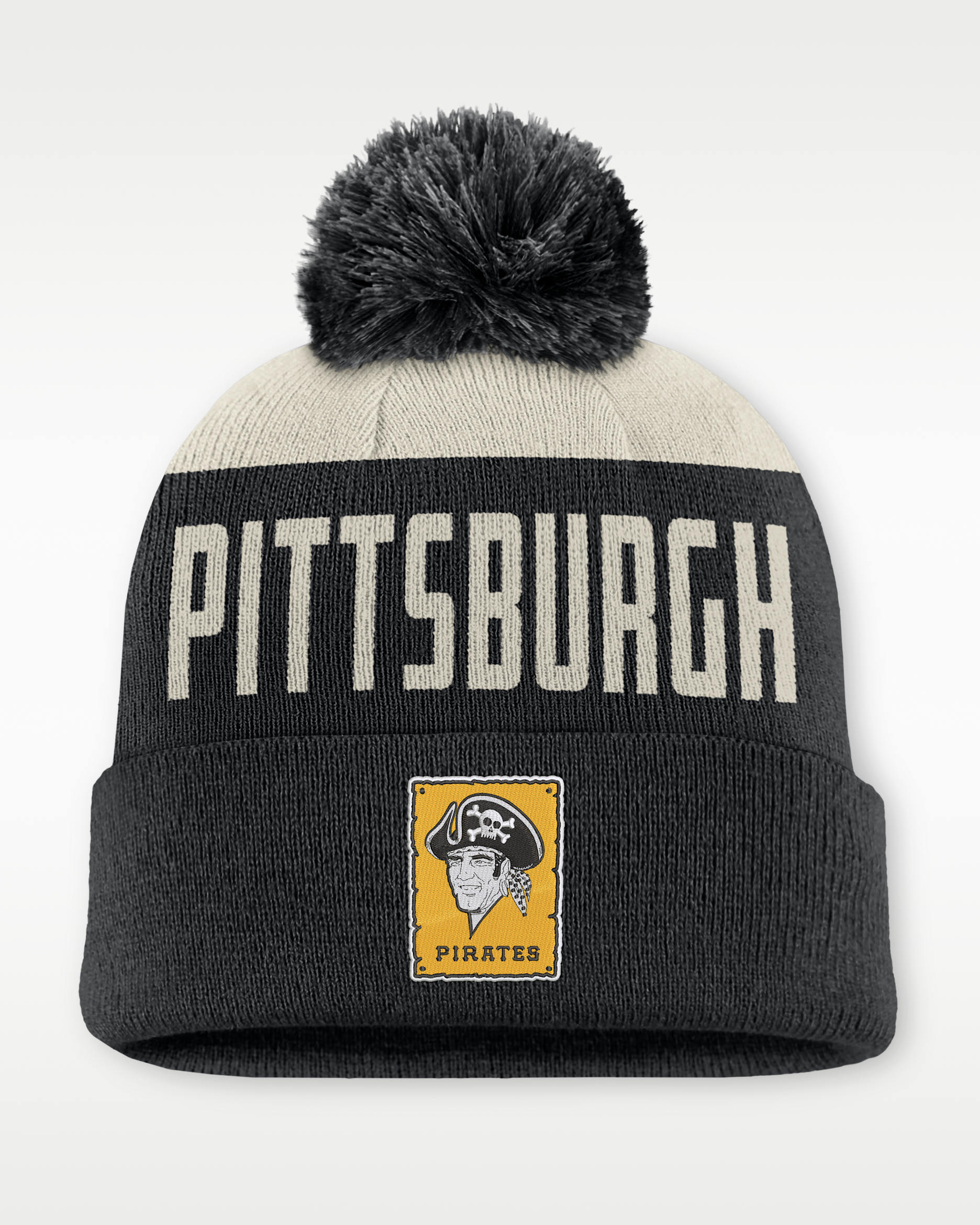 Gorro con dobladillo y pompón Nike de la MLB para hombre Pittsburgh Pirates Cooperstown Peak - Blanco/Negro