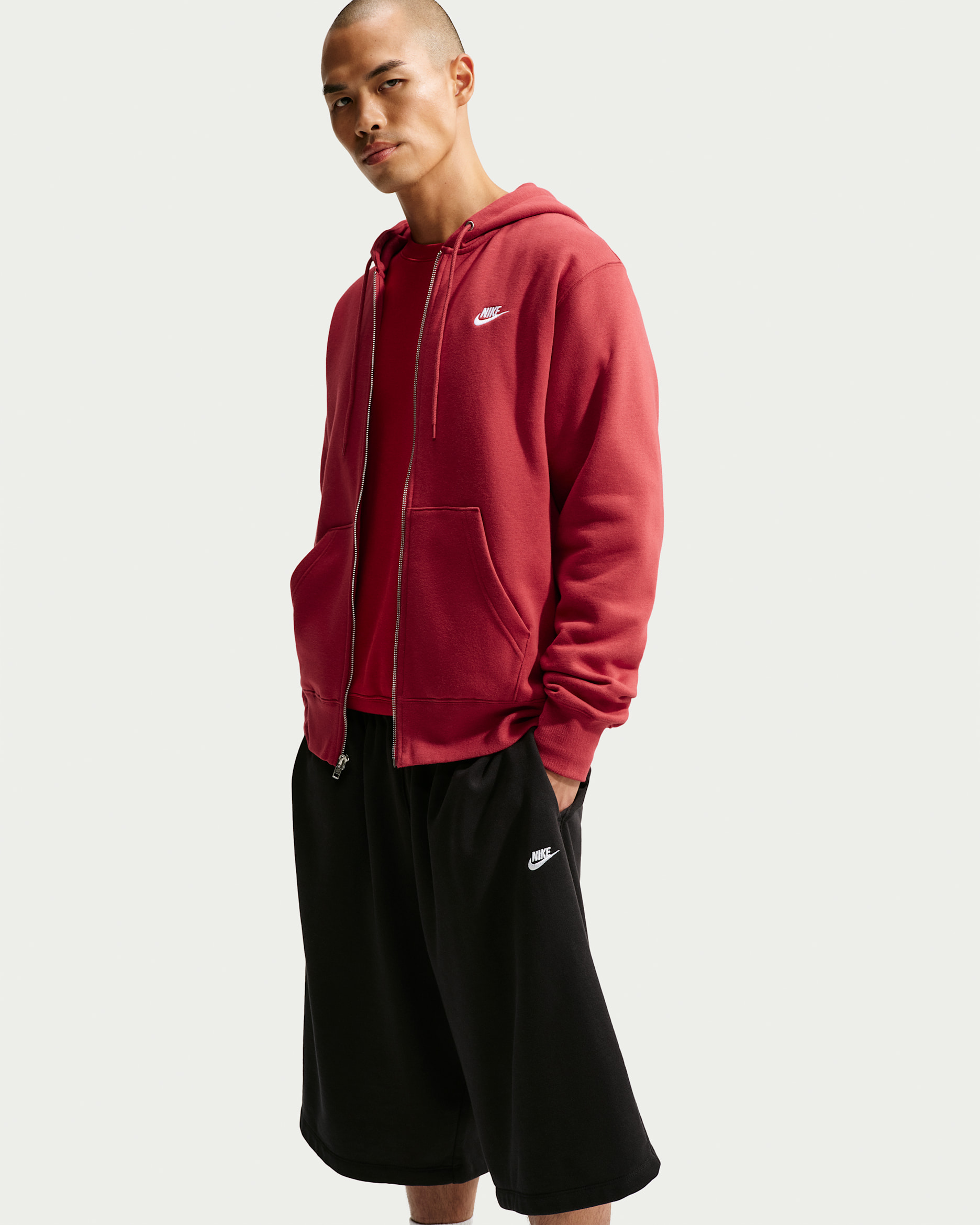 Nike Club Men's Full-Zip Fleece Hoodie - Tough Red/Tough Red/White