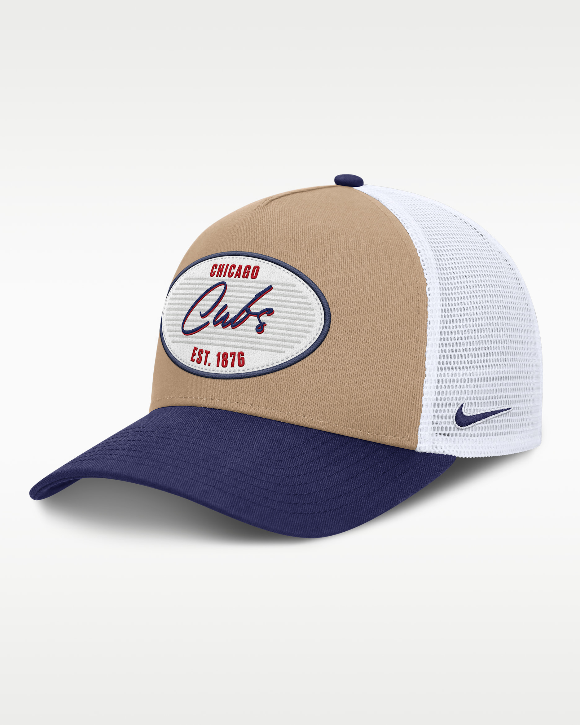 Chicago Cubs Rise Men's Nike MLB A-Frame Trucker Adjustable Hat - Khaki/Blue/Blue