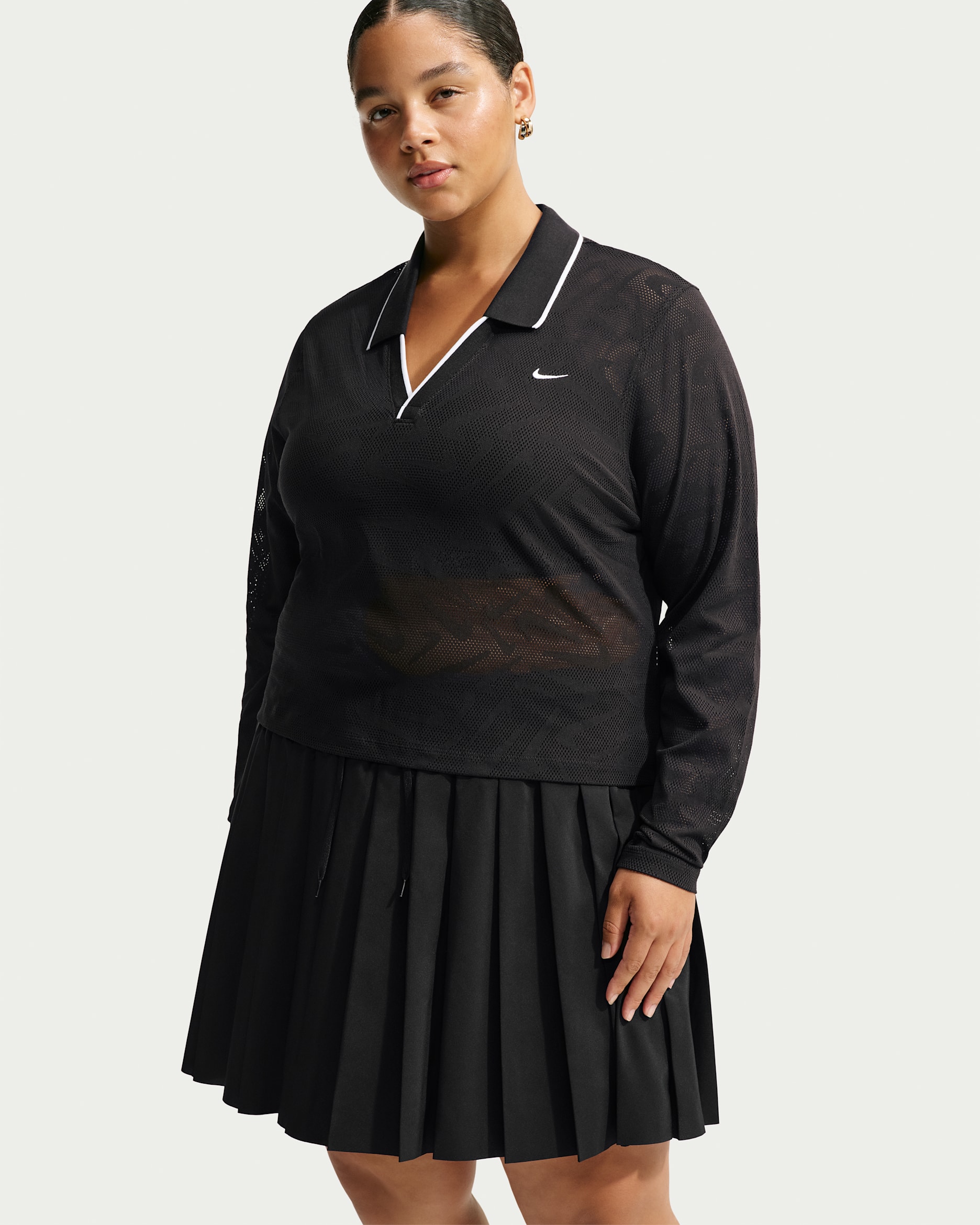 Nike Sportswear Chill Lace Women's Tight Mod-Cropped Long-Sleeve Top (Plus Size) - Black/Black/White/White