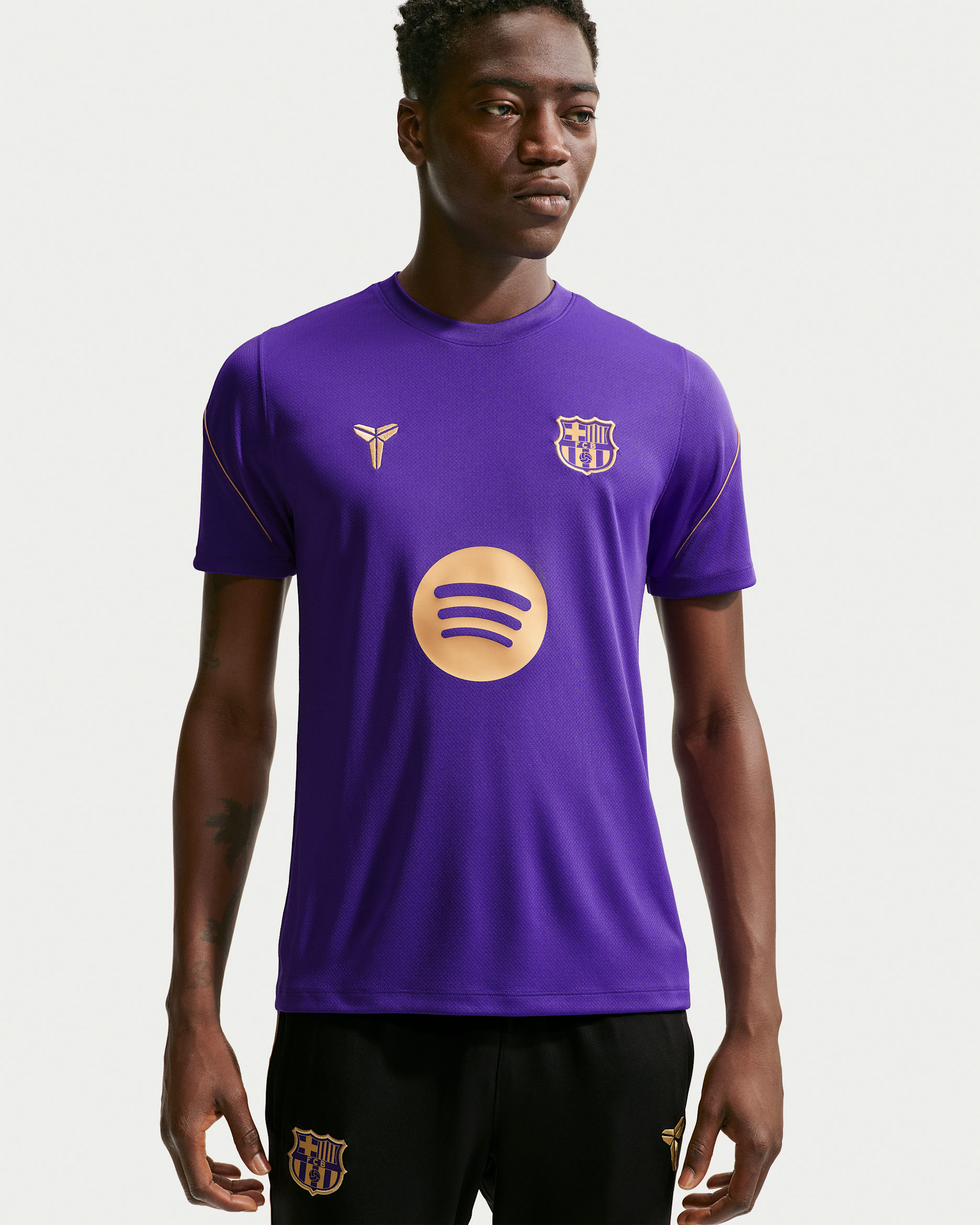FC Barcelona Strike Away Men's Kobe Dri-FIT Soccer Short-Sleeve Top - Field Purple/Elemental Gold/Black/Metallic Gold