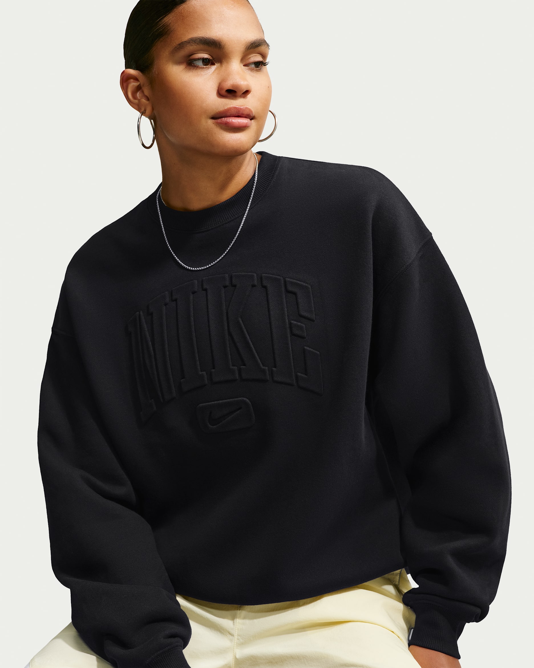 Nike Studio Fleece Medium Weight Women's Oversized Embossed Crew - Total Black/Total Black