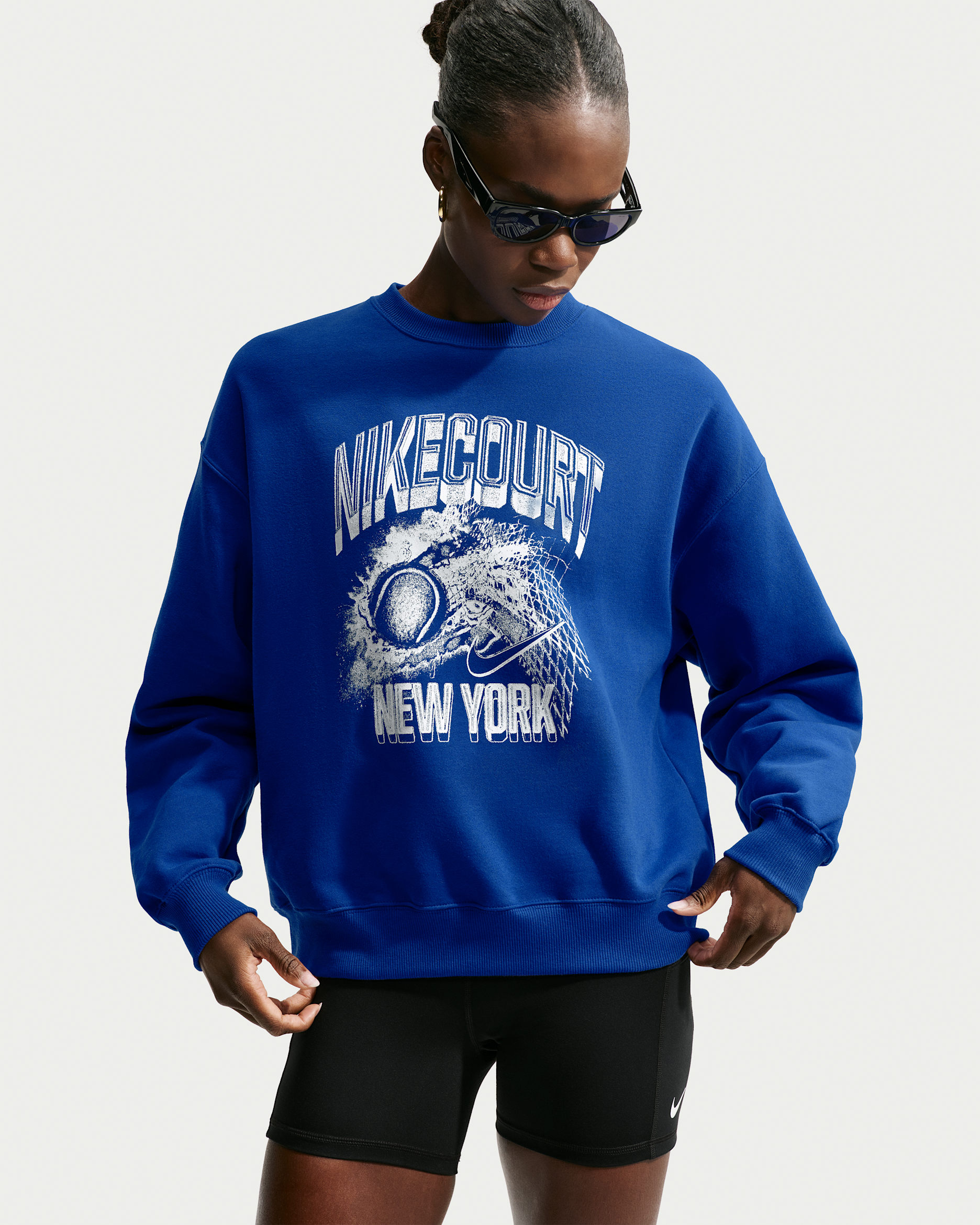 Nike Studio Fleece Medium Weight Women's Oversized Graphic Crew - Old Royal/Old Royal/White