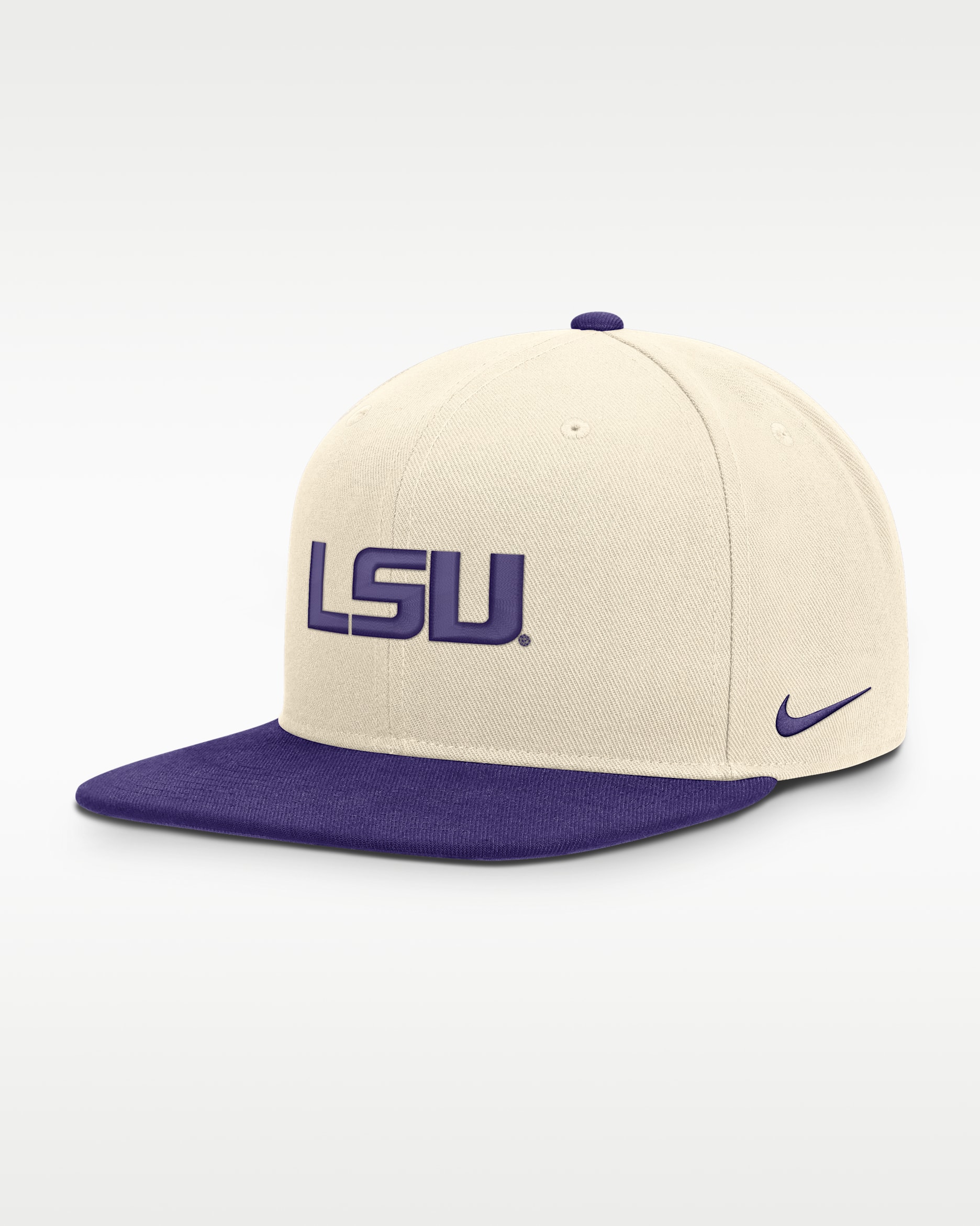 Gorra universitaria Nike Dri-FIT ajustable para hombre LSU Campus Prep - Natural/Morado