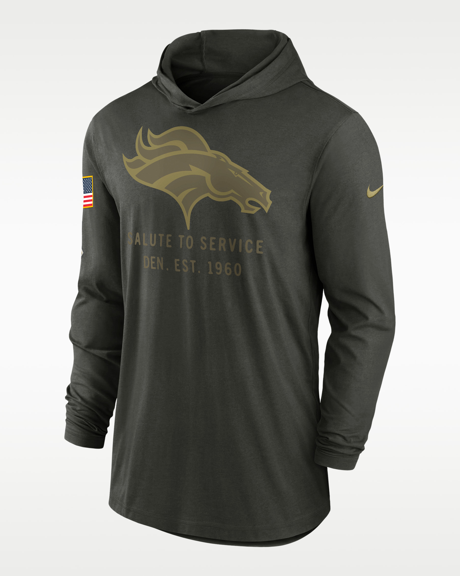 Denver Broncos Salute to Service Sideline Men’s Nike Dri-FIT NFL Long-Sleeve Hooded Top - Forest Green