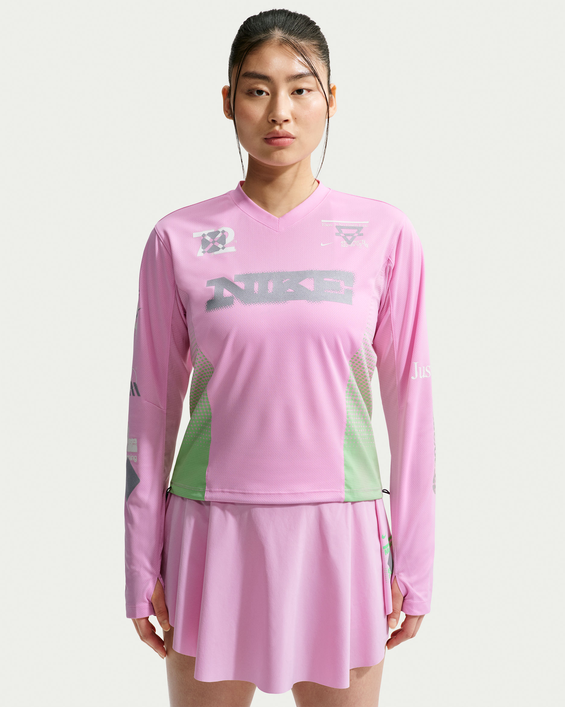 Nike Swift hardlooptop met lange mouwen voor dames - Pink Rise/Illusion Green/Sail