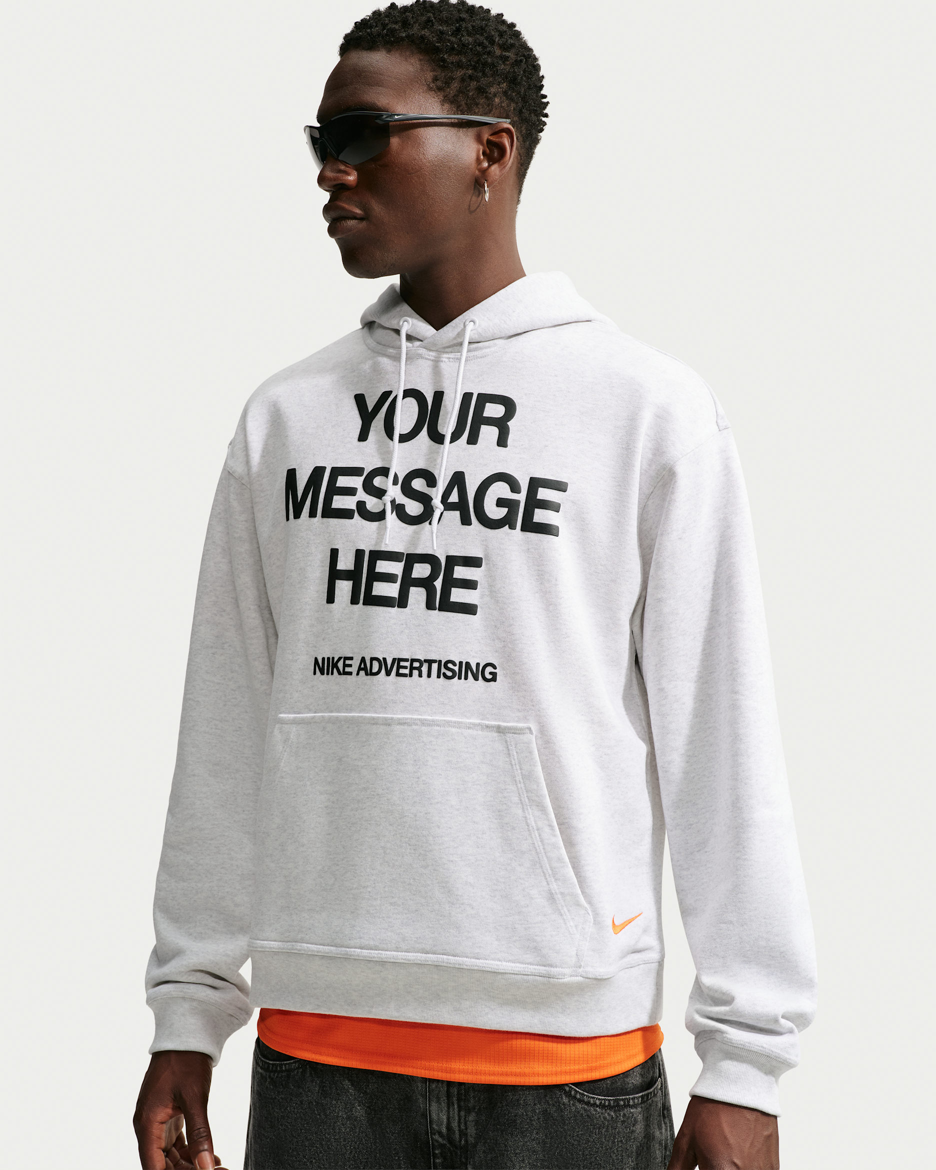 Sweat à capuche en tissu Fleece Nike "Your Message Here" pour homme - Birch Heather/Noir/Safety Orange